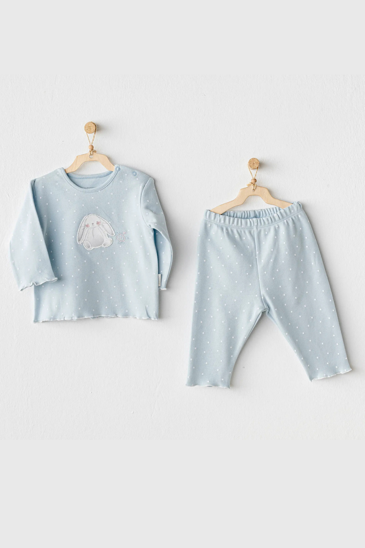 Puantiyeli Tavşanlı Bebe Takım - Mavi
