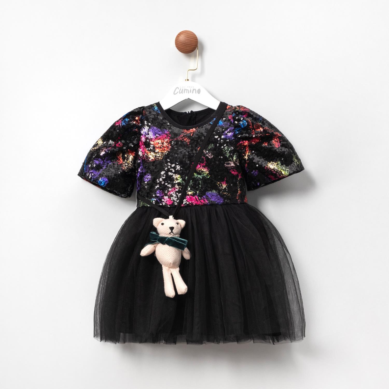 PULLU AYICIKLI KIZ ELBİSE