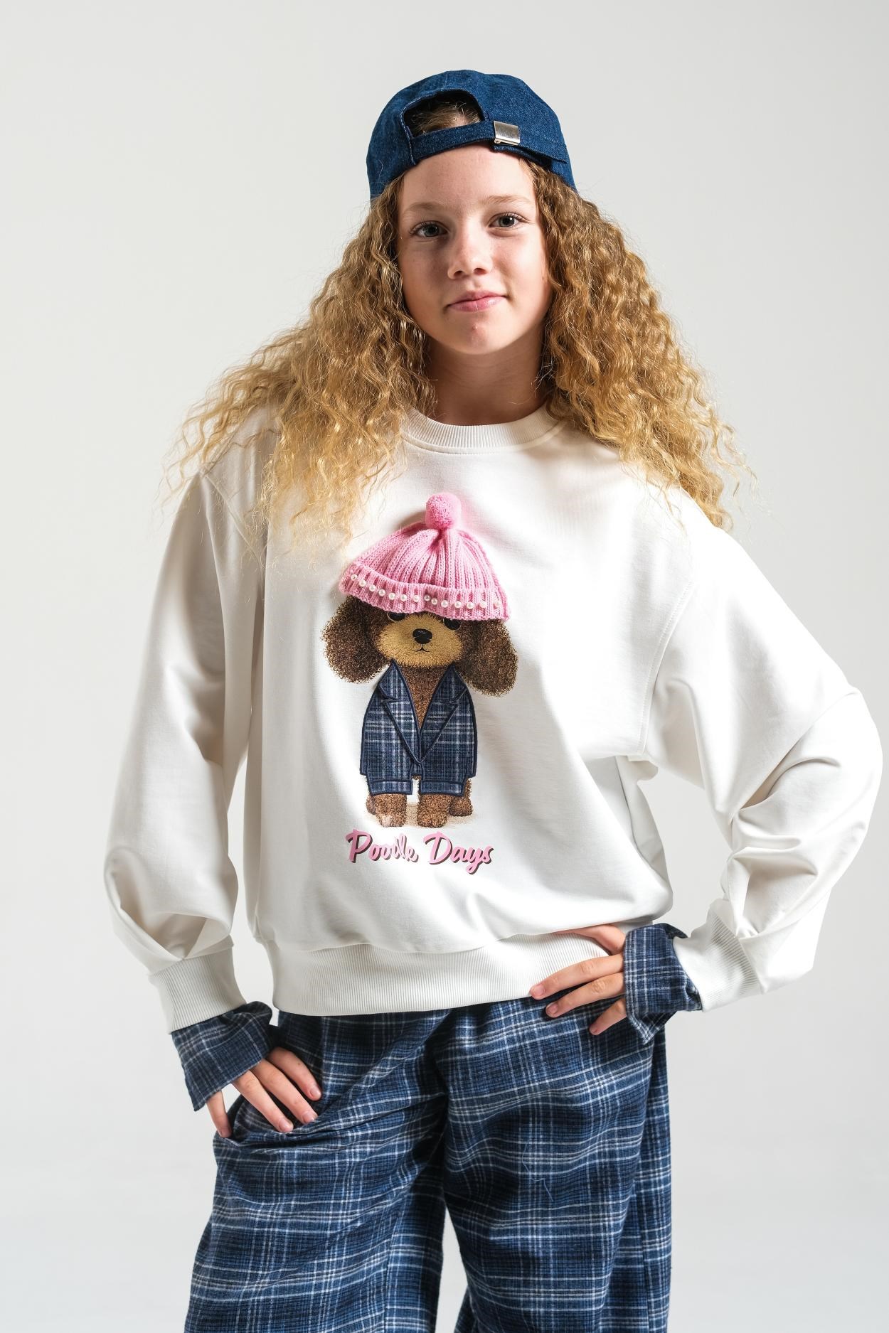 Şapkalı Köpekli Kız Sweat - Pembe