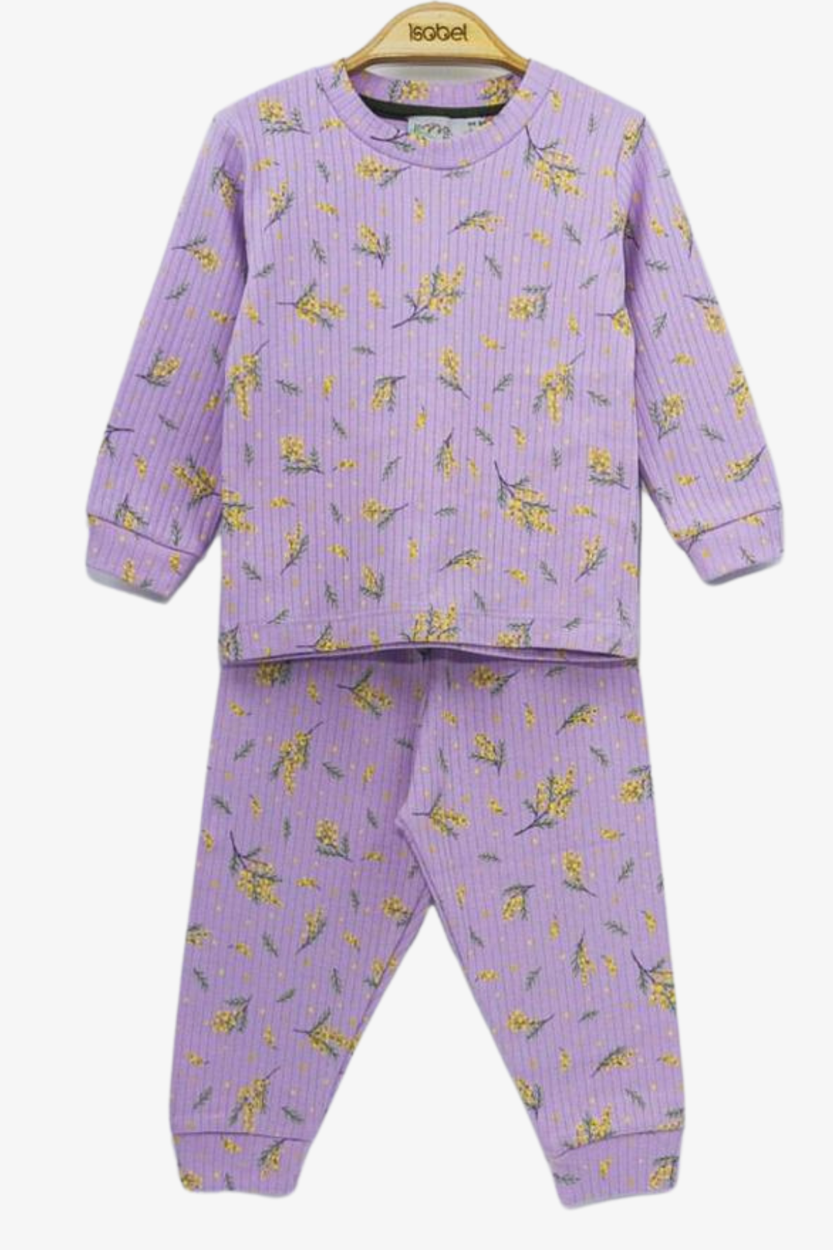 Sarı Çiçek Desenli Pijama Takımı - Lila