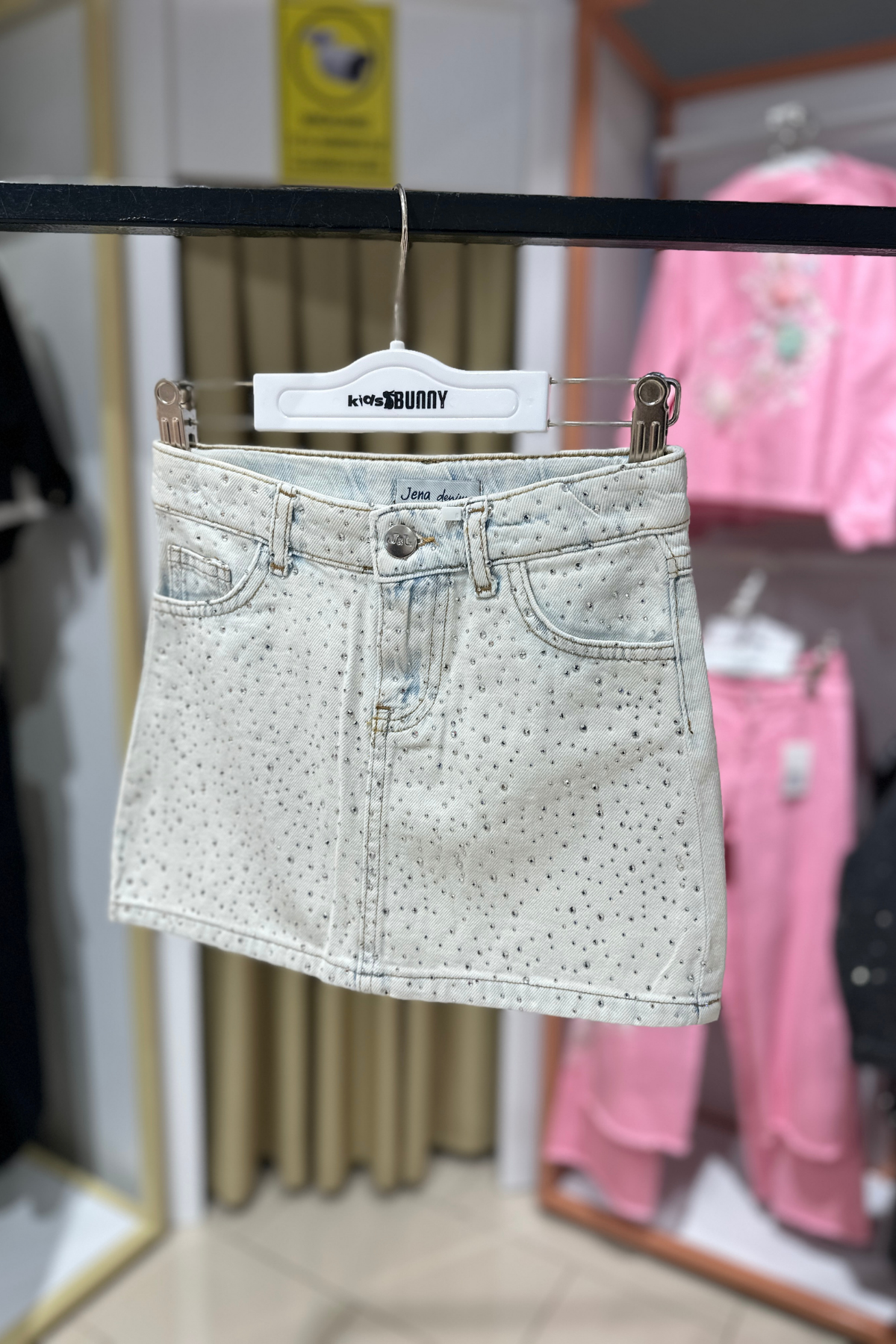 Serpme Taşlı Kot Etek - Açık Mavi