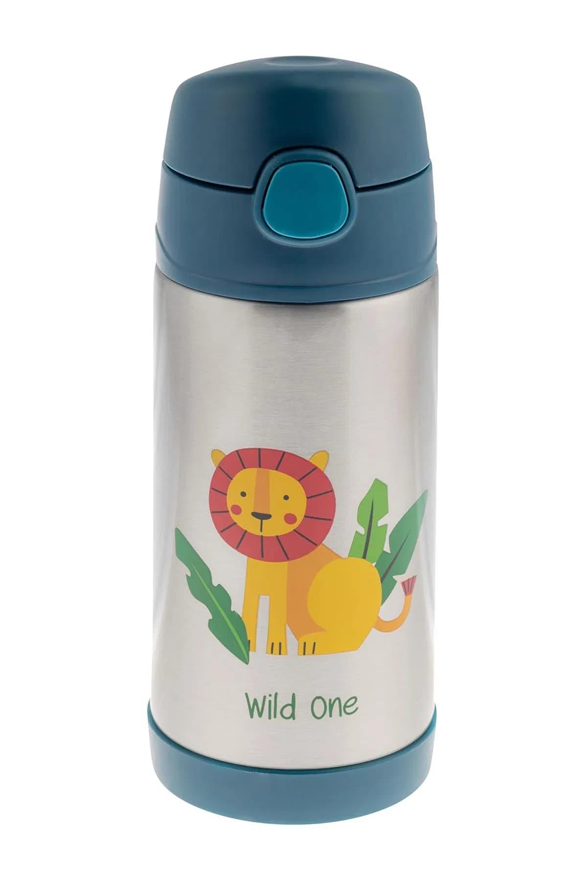 STEPHEN JOSEPH Kapaklı Paslanmaz Pipetli Suluk Hayvanat Bahçesi - Mavi