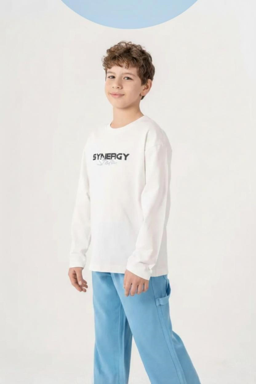 Synergy Nakışlı Erkek Tişört - Beyaz