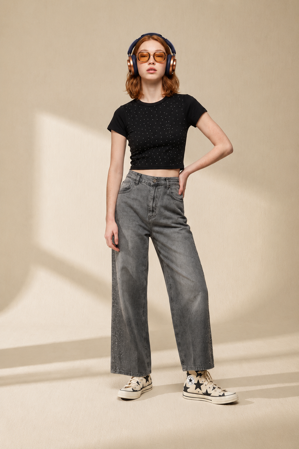 Taşlı Kız Denim Pantolon - Antrasit