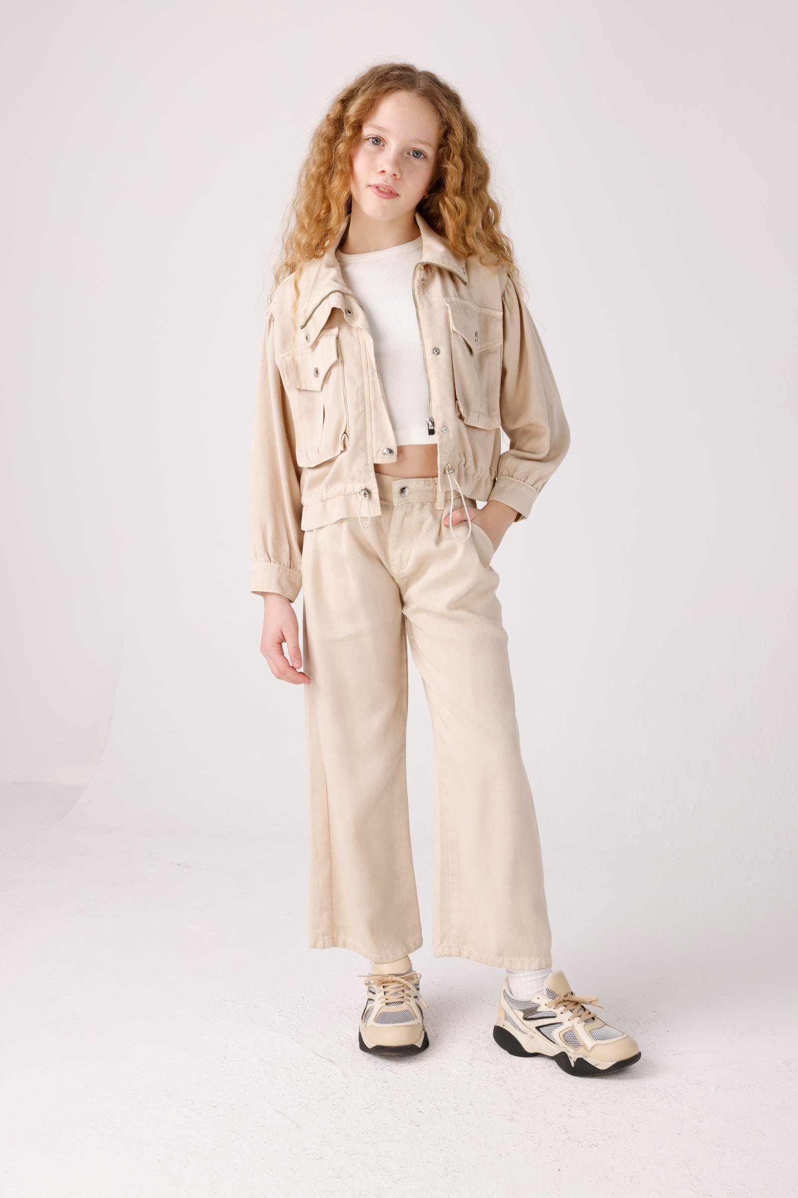 Tensel Stil Kız Pantolon - Taş Rengi