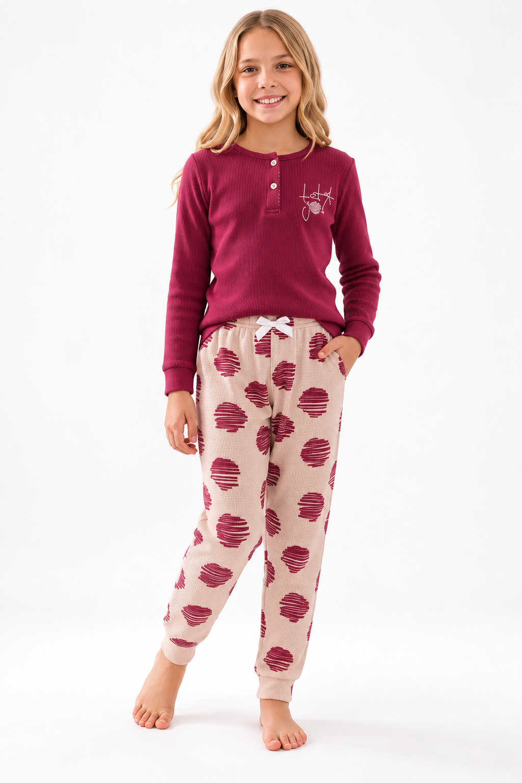 Top Çizgili Kız Pijama Takımı - Pembe