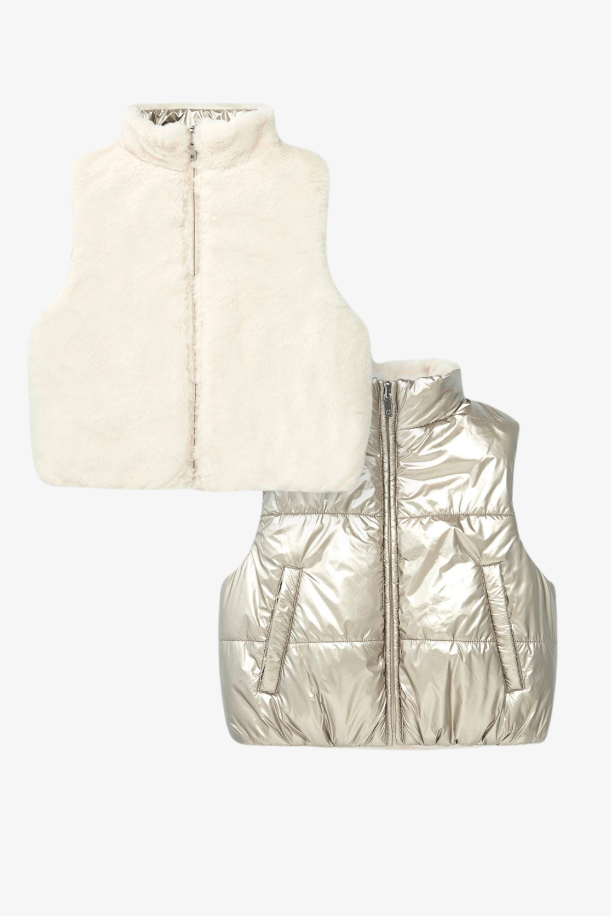 Tuc Tuc Kürklü Çift Taraflı Yelek - Gümüş