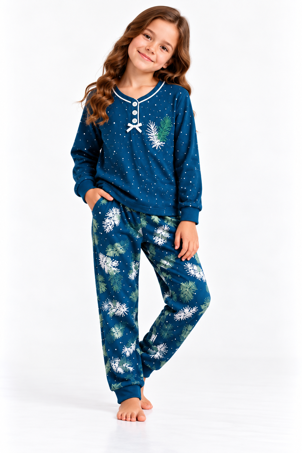 Tüylü Kız Pijama Takımı - Mavi