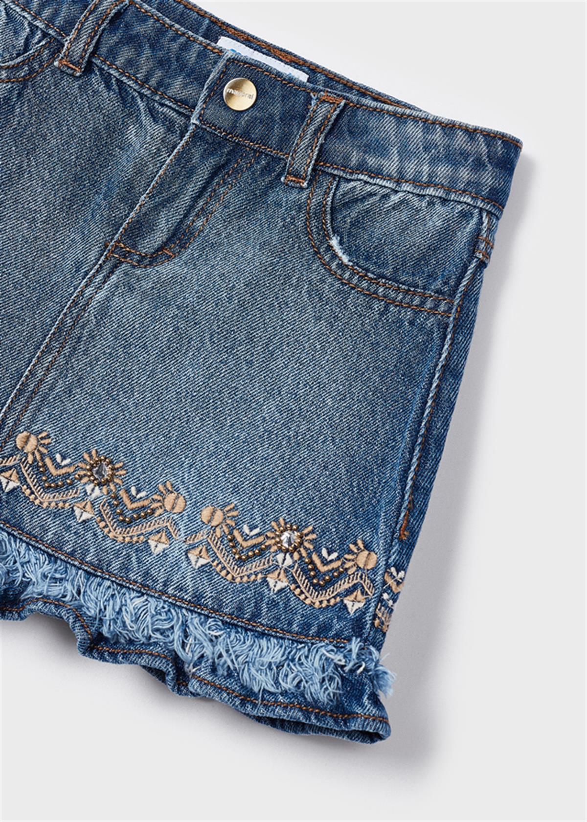 UCLARI İŞLEMELİ KOT ETEK