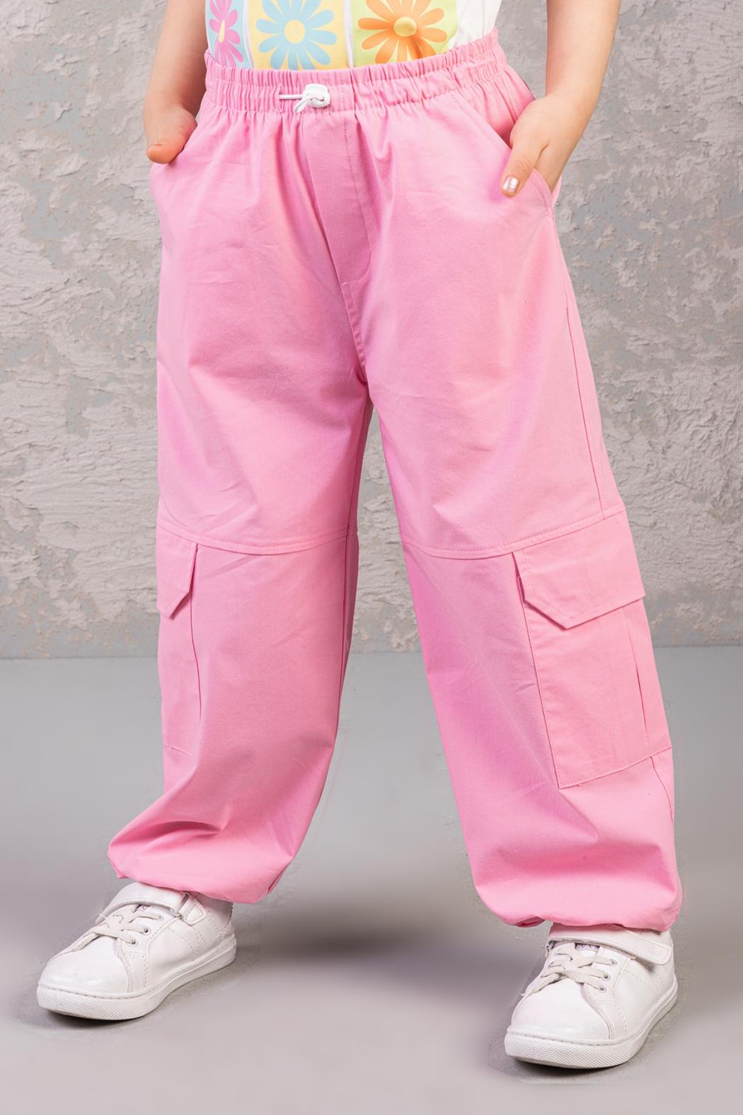 Yan Cepli Paraşüt Pantolon - Pembe