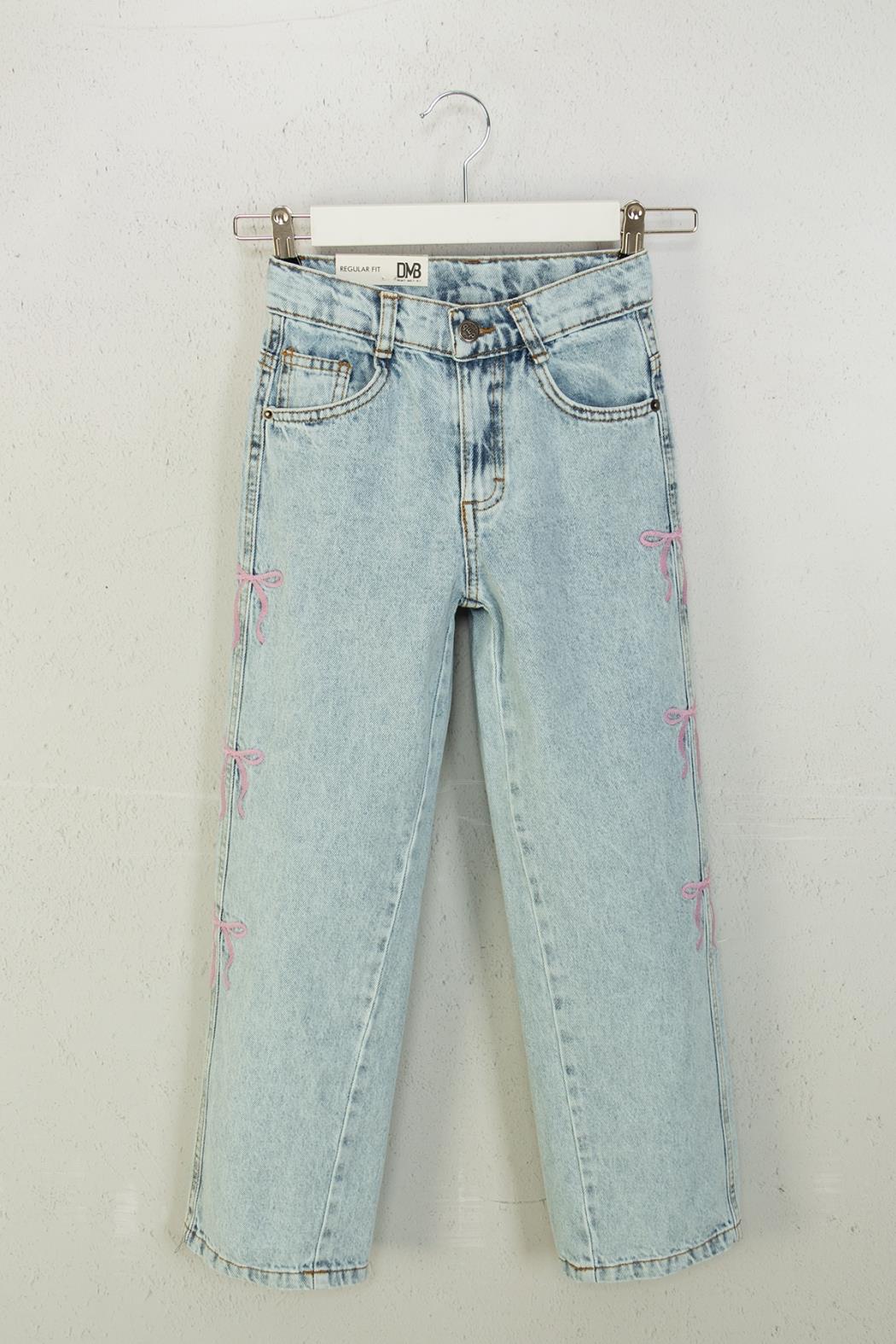 Yanları Fiyonklu Kot Pantolon - Mavi