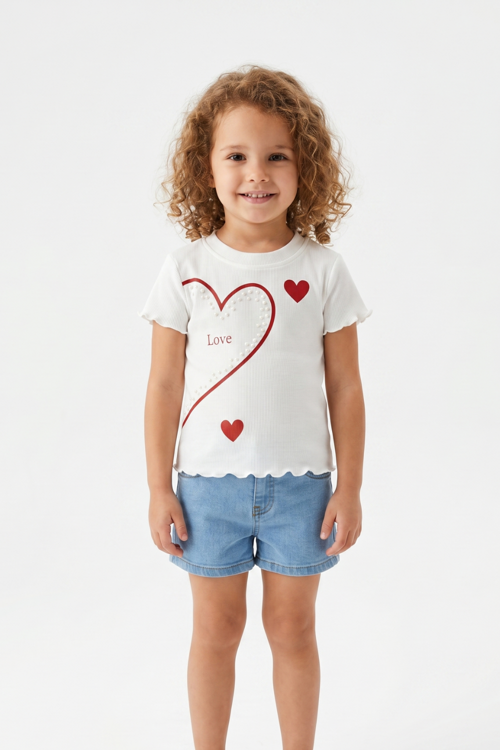 Yarım Kalp Love Yazılı Kız Tişört - Kırmızı