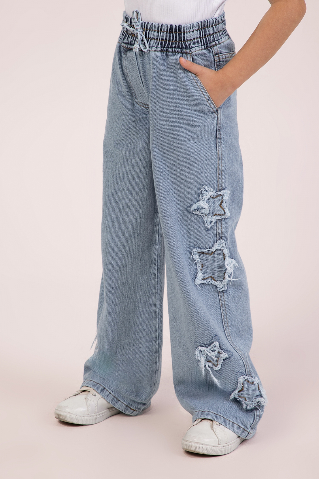 Yıldız İşlemeli Kot Pantolon - Mavi