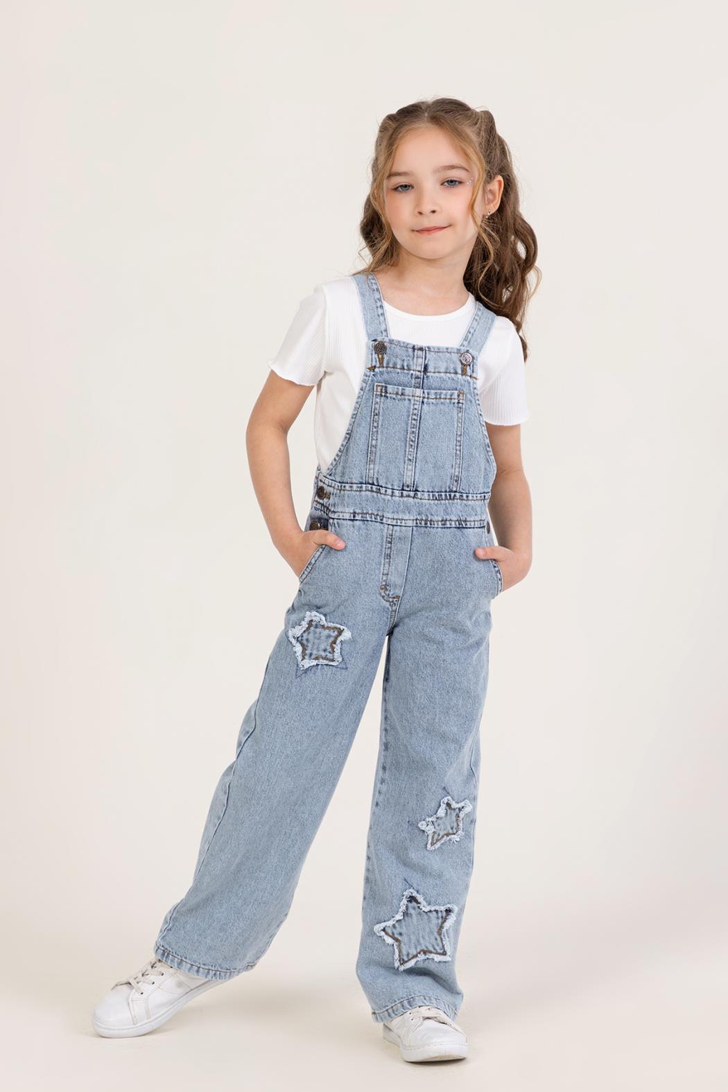 Yıldızlı Kot Salopet - Mavi