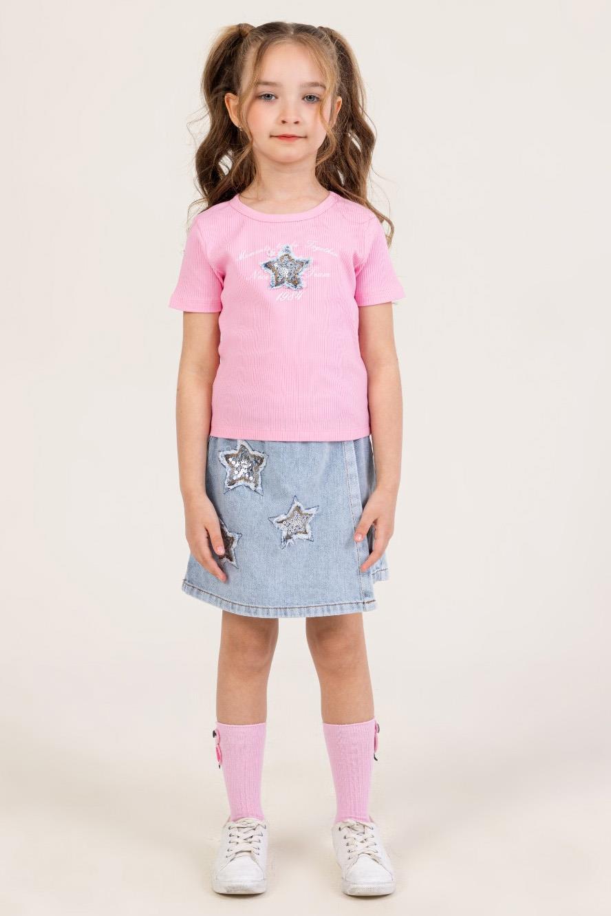 Yıldızlı Şort Etekli Kız Takım - Pembe