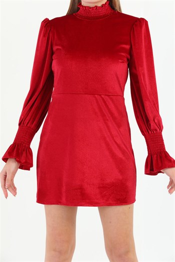MDZ Collection Fransız Kadife Elbise Kırmızı