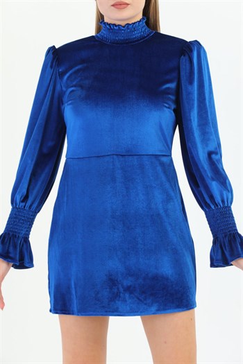 MDZ Collection Fransız Kadife Elbise Mavi