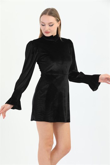 MDZ Collection Fransız Kadife Elbise Siyah