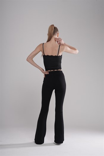 Mdz Collectıon İspanyol Paça Çelik İnterlok Dalgıç Kumaş Siyah Pantolon