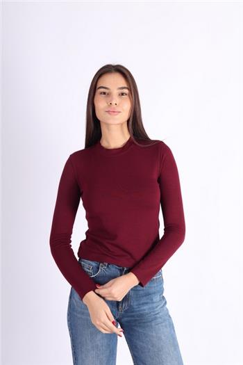 Uzun Kollu Bordo Parmak Geçirmeli Bluz