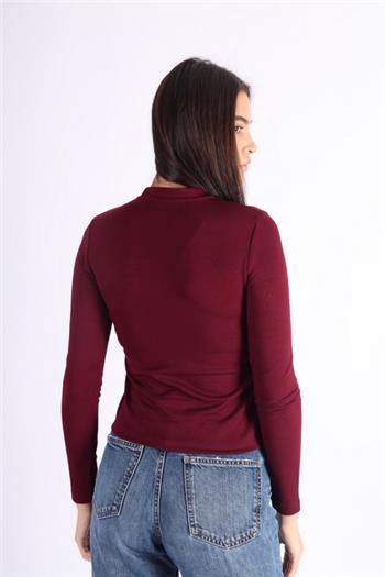 Uzun Kollu Bordo Parmak Geçirmeli Bluz