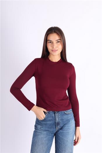 Uzun Kollu Bordo Parmak Geçirmeli Bluz