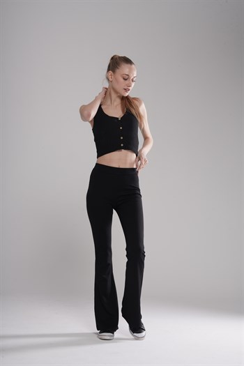 Mdz Collectıon İspanyol Paça Çelik İnterlok Dalgıç Kumaş Siyah Pantolon