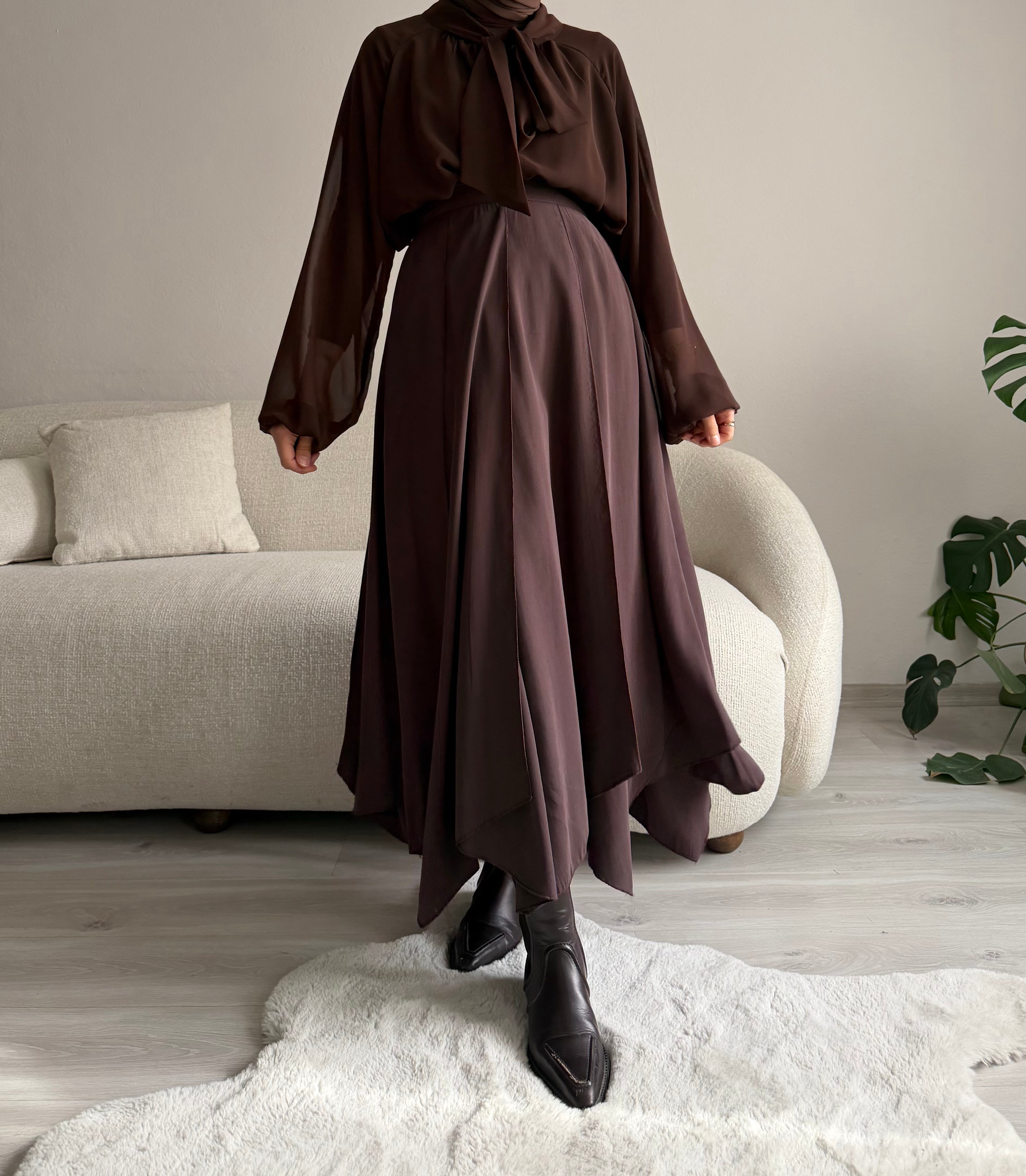 Acı Kahve Çok Parçalı Etek