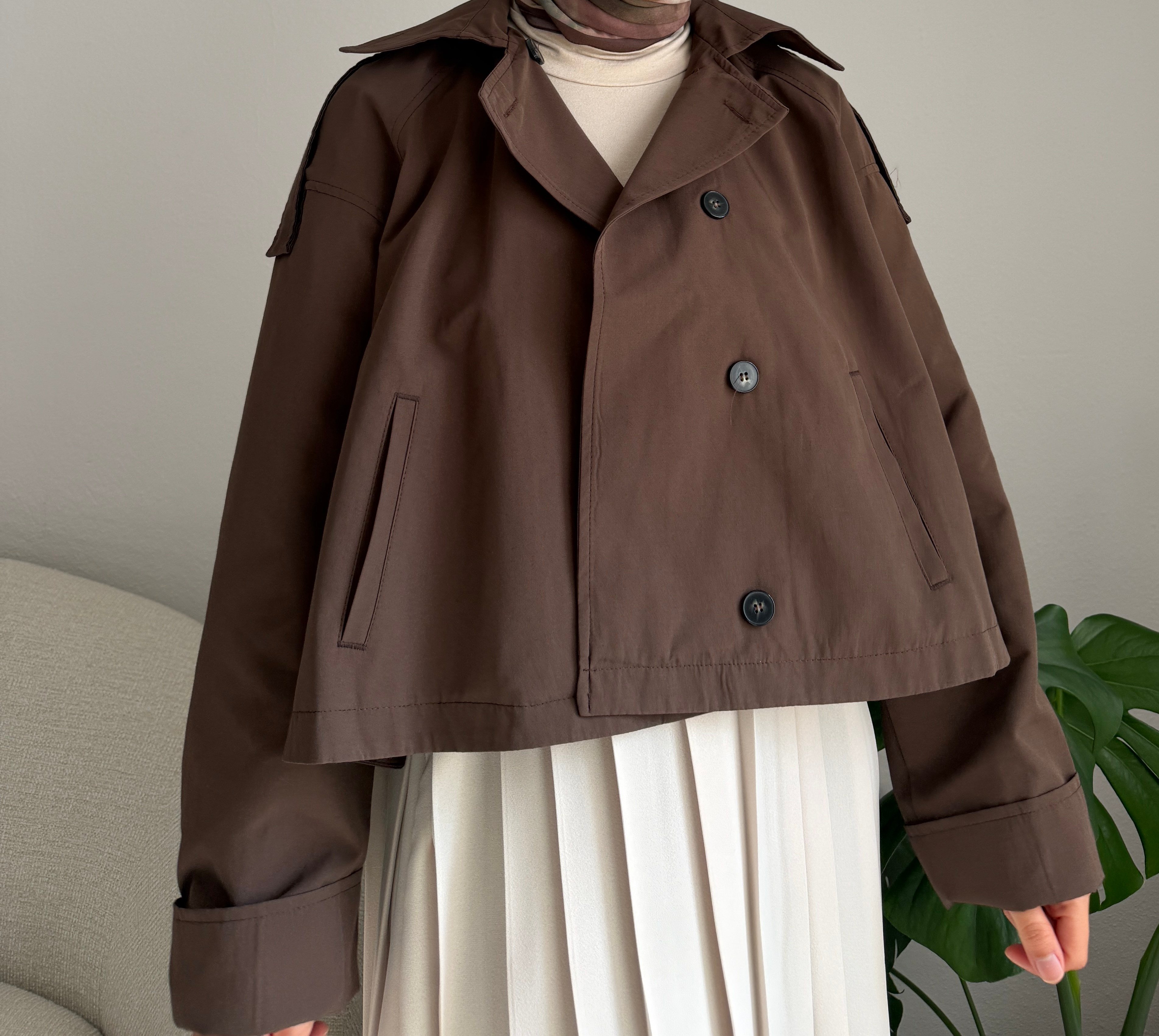 Acı Kahve Kısa Trençkot 