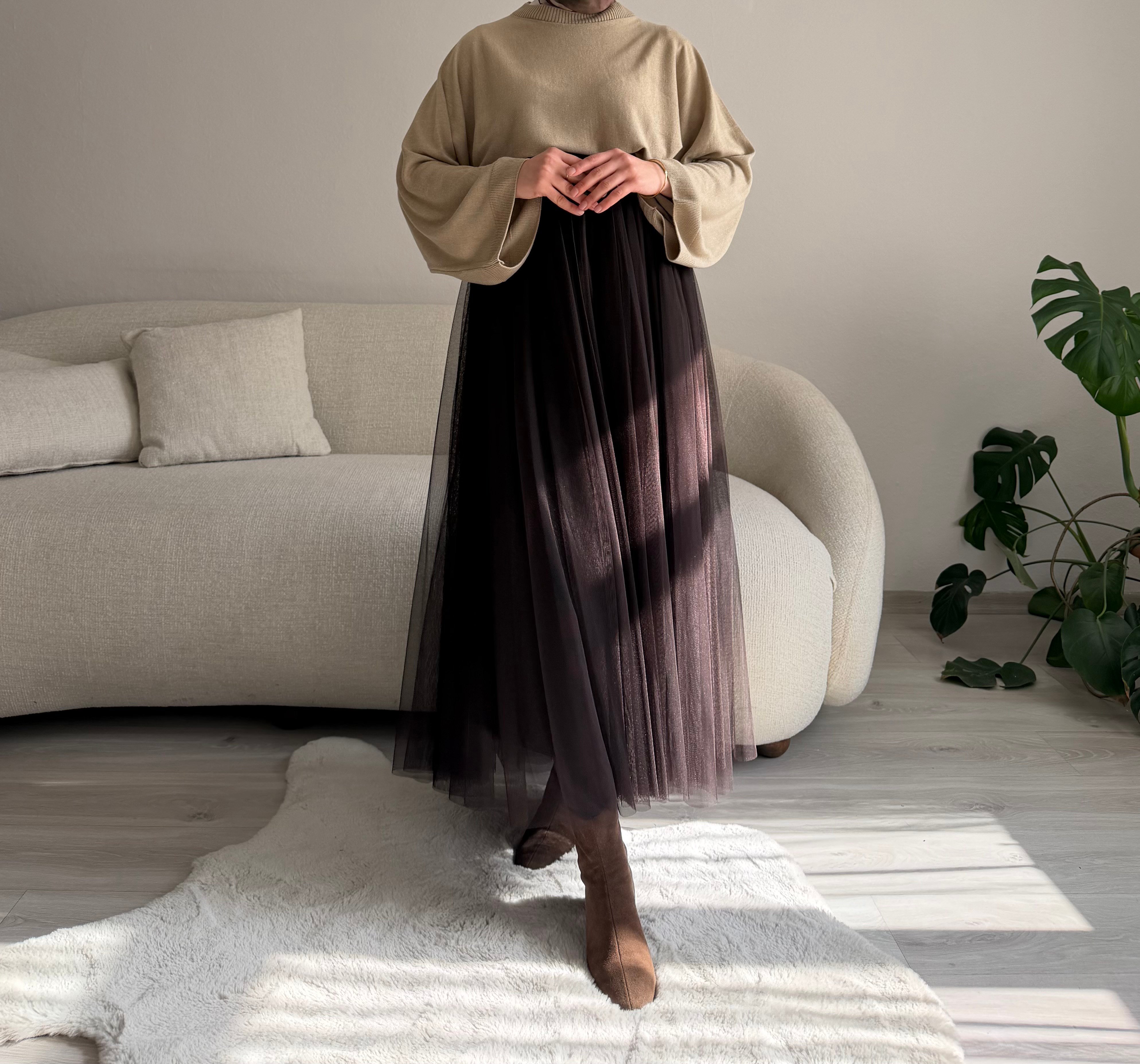 Acı Kahve Tül Kloş Etek