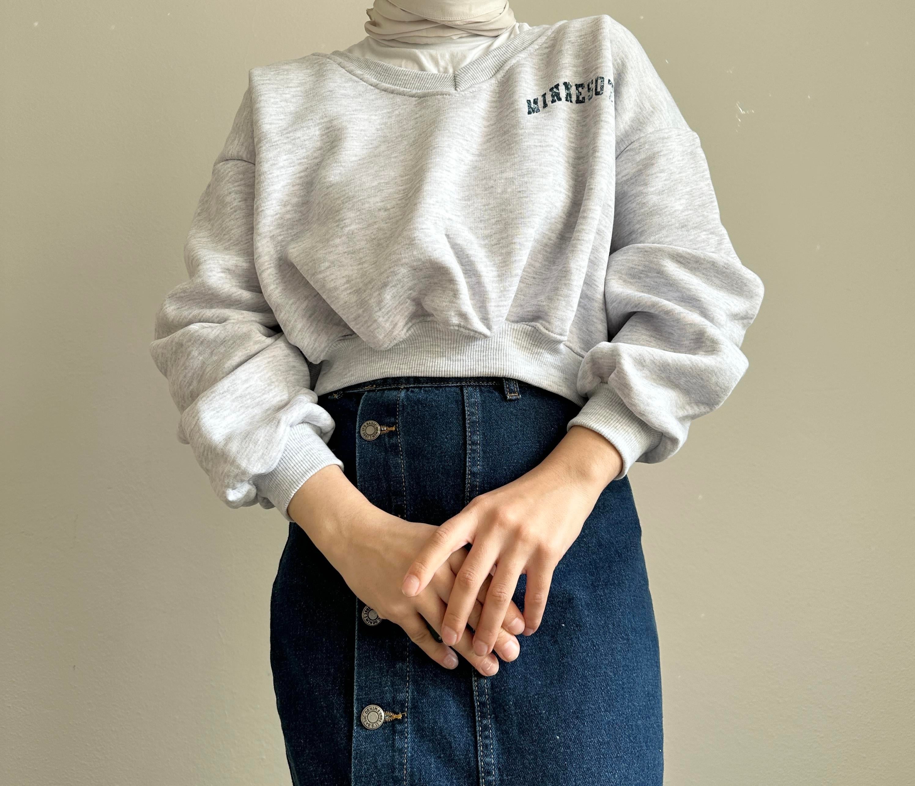 Açık Gri Crop Sweat