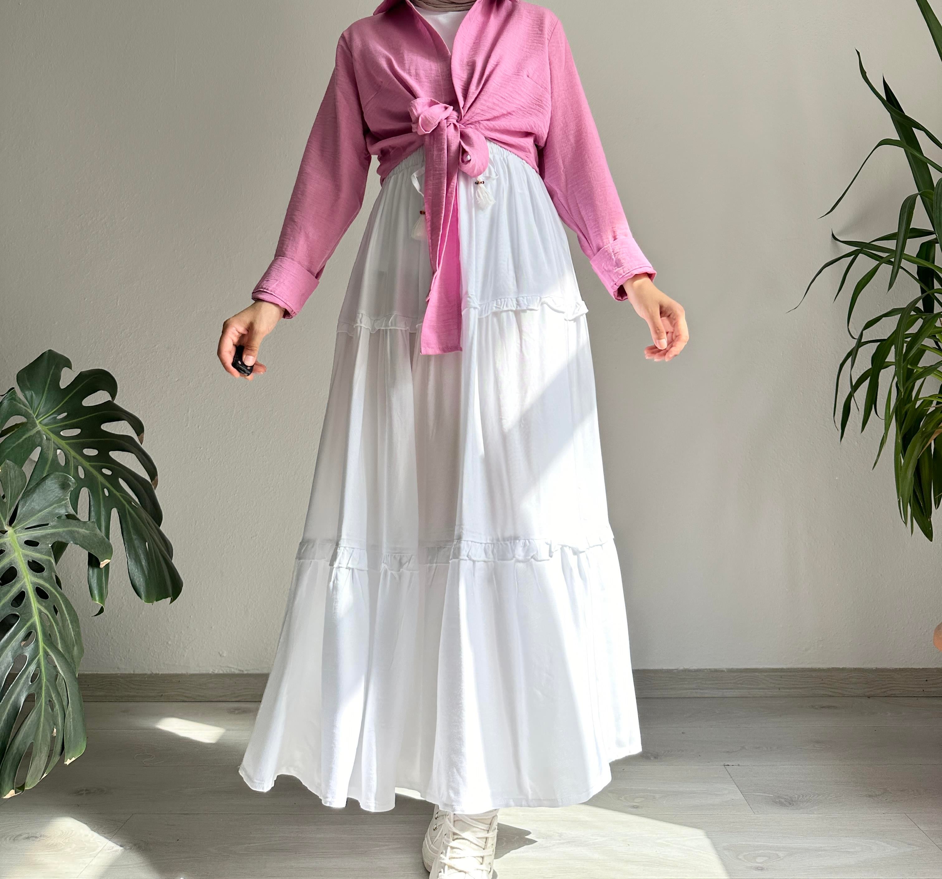 Beyaz Kat Kat Viskon Etek