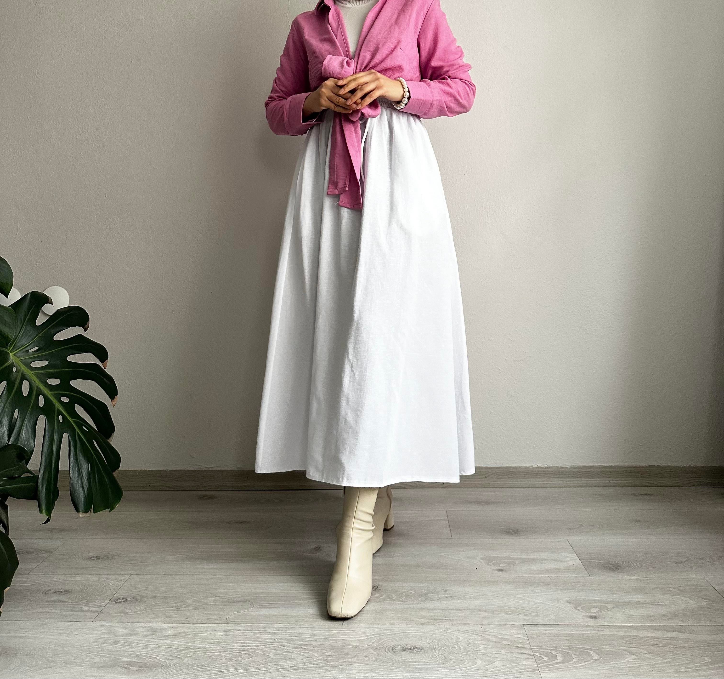 Beyaz Keten Uzun Kloş