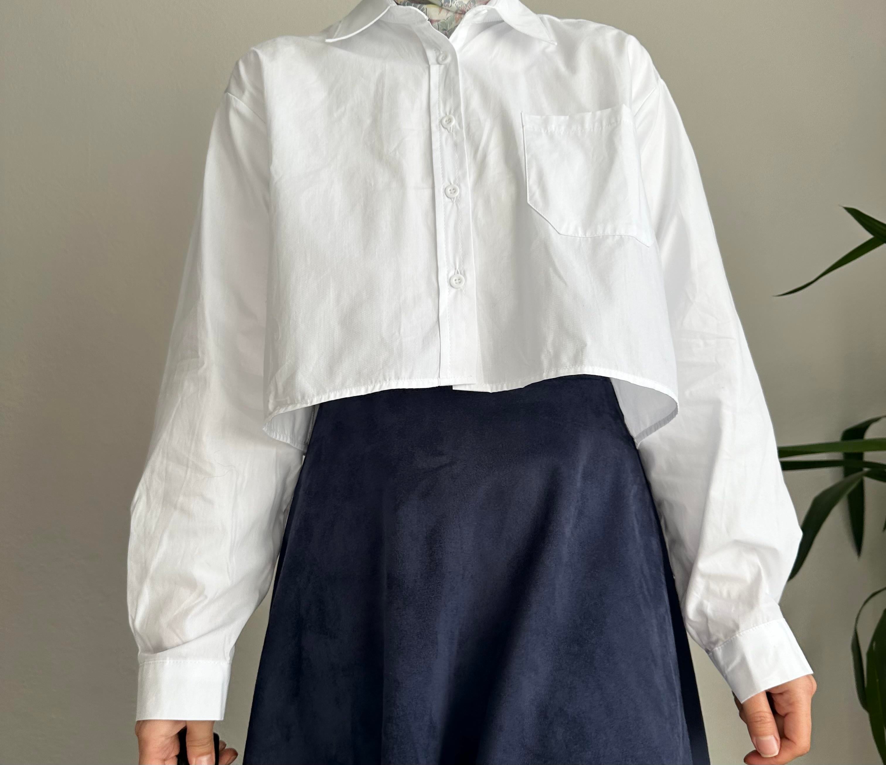 Beyaz Poplin Crop Gömlek