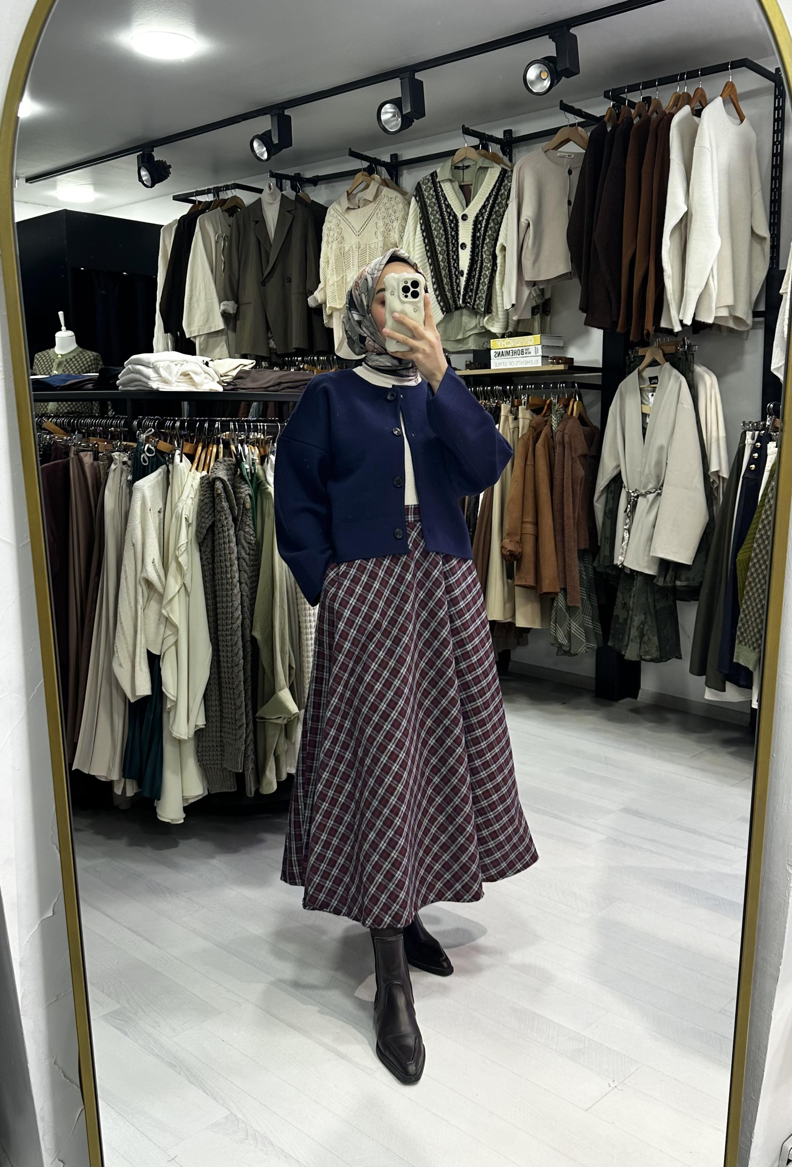 Bordo Ekose Cepli Kloş Etek