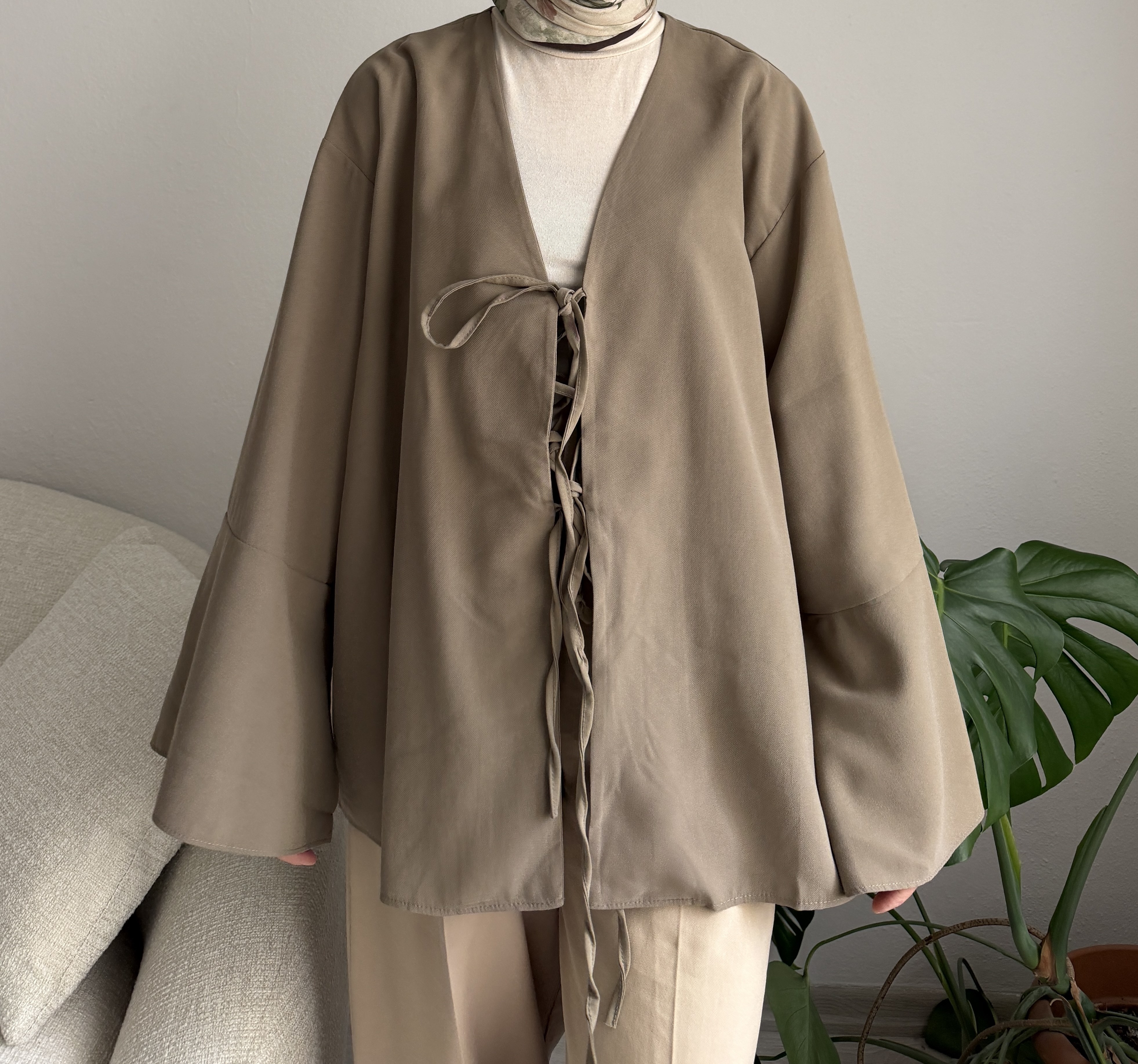 Haki Bağcıklı Kimono