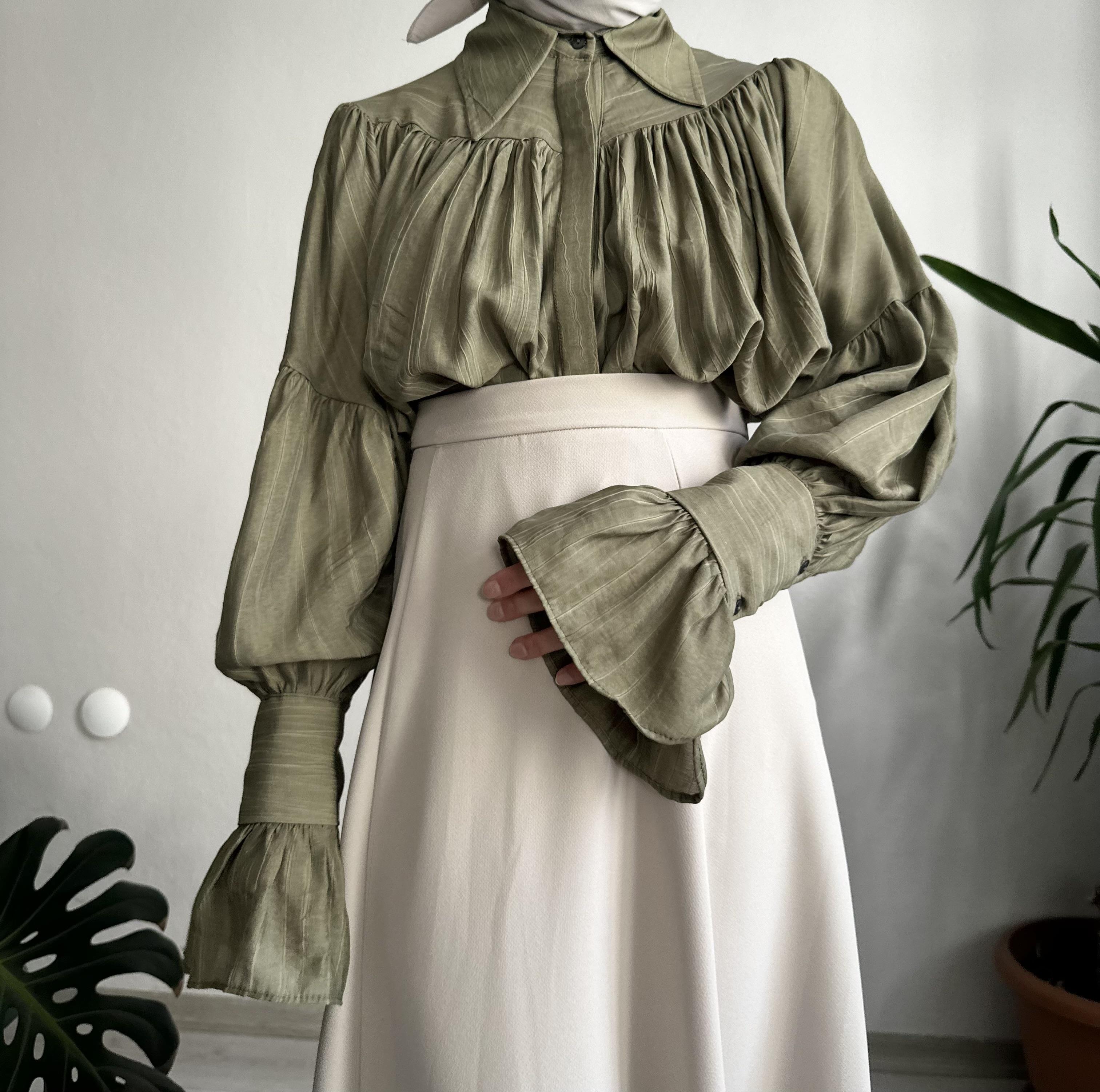 Haki Prenses Kol Krinkıl Gömlek