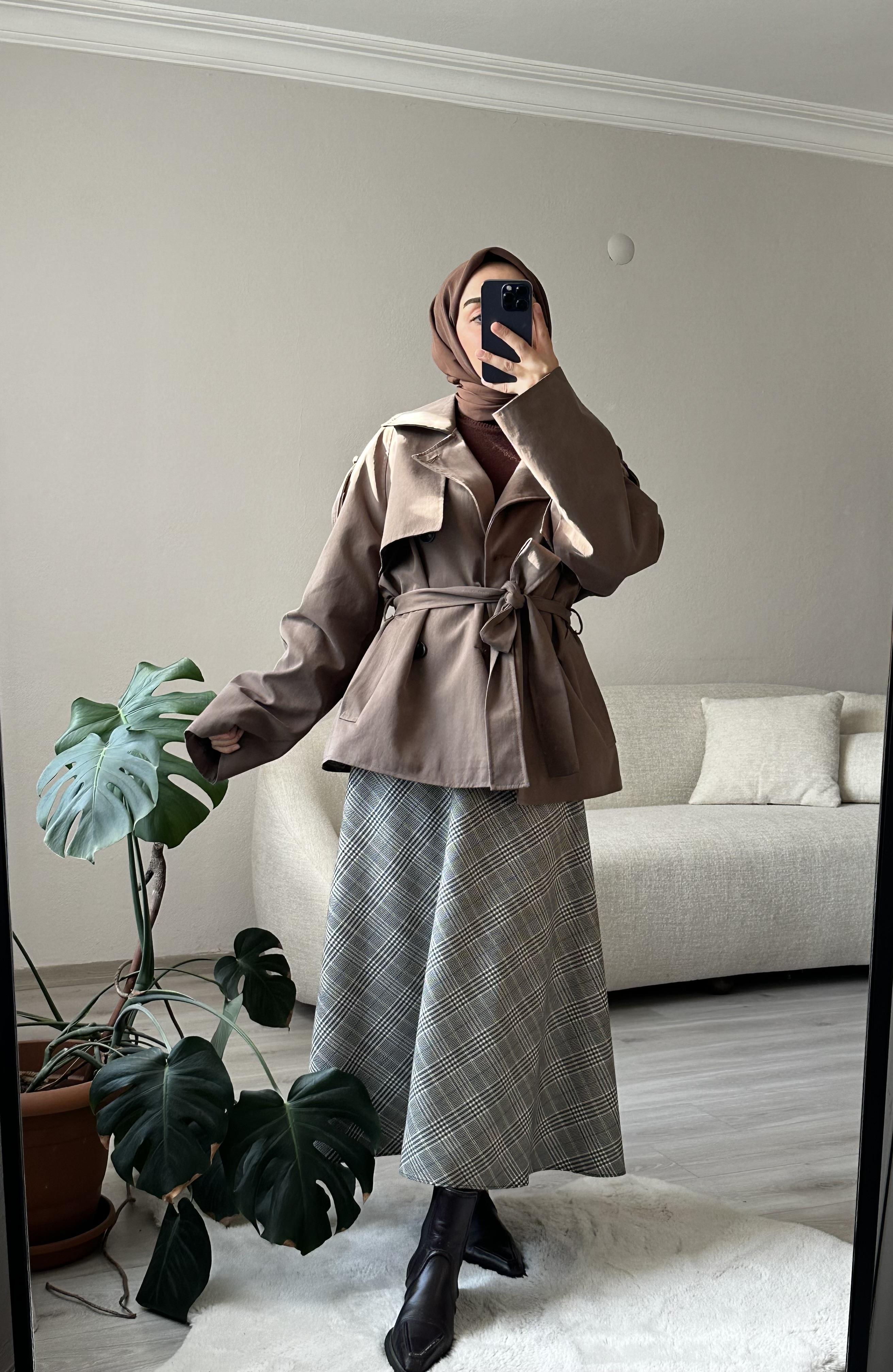 Kahve Ekose Çan Etek