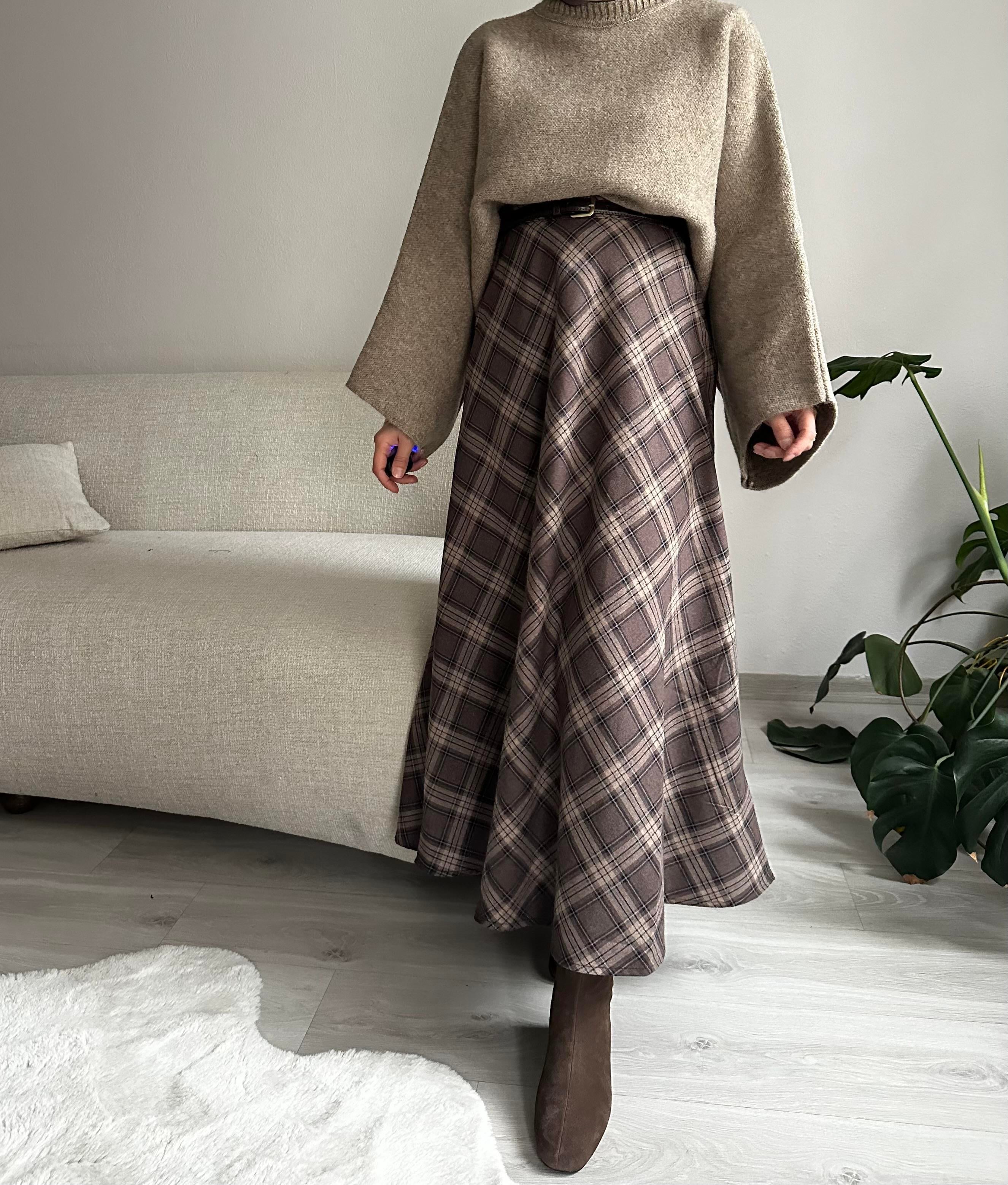 Kahverengi Ekose Kloş Etek