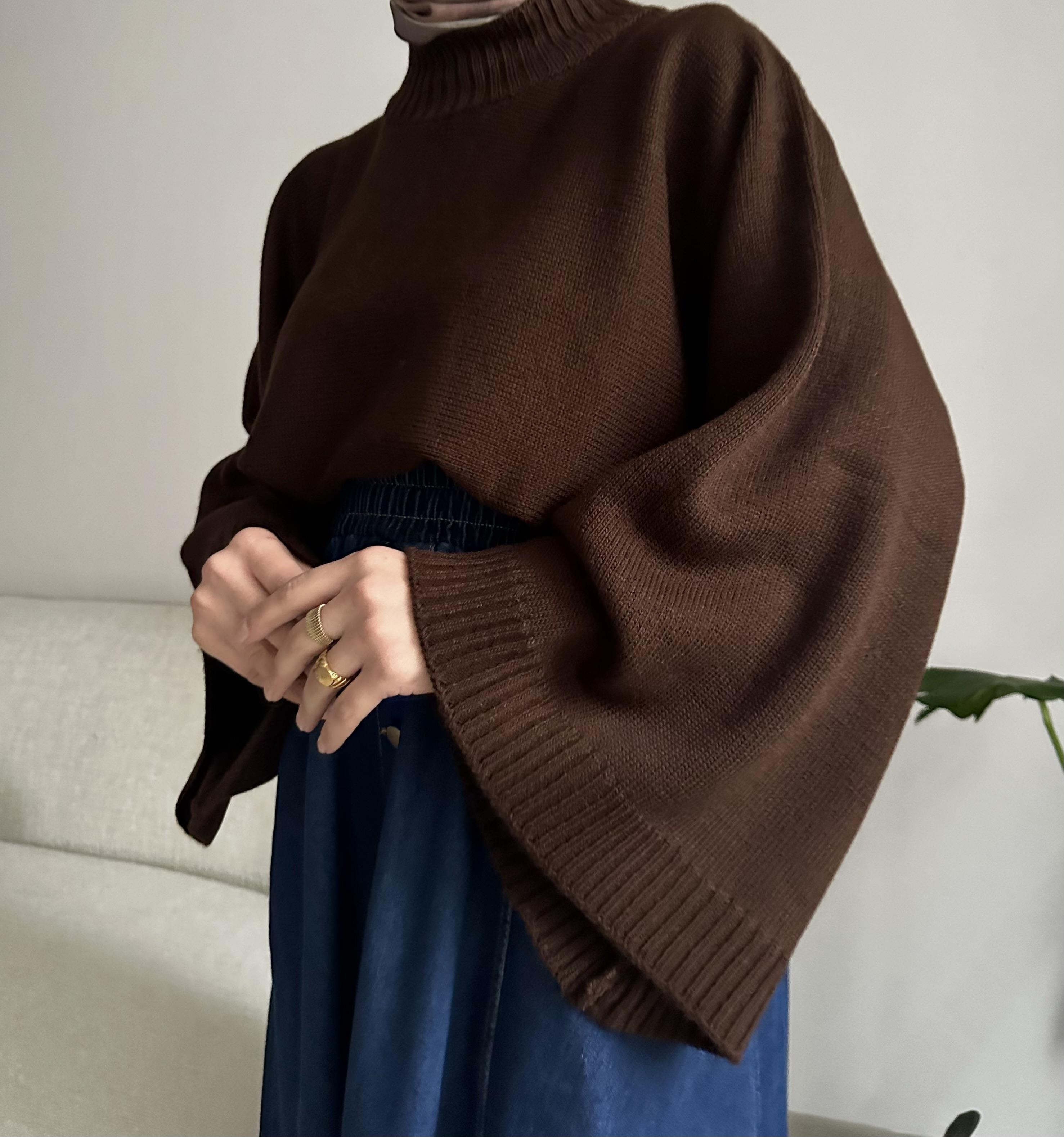 Kahverengi Geniş Kol Kazak