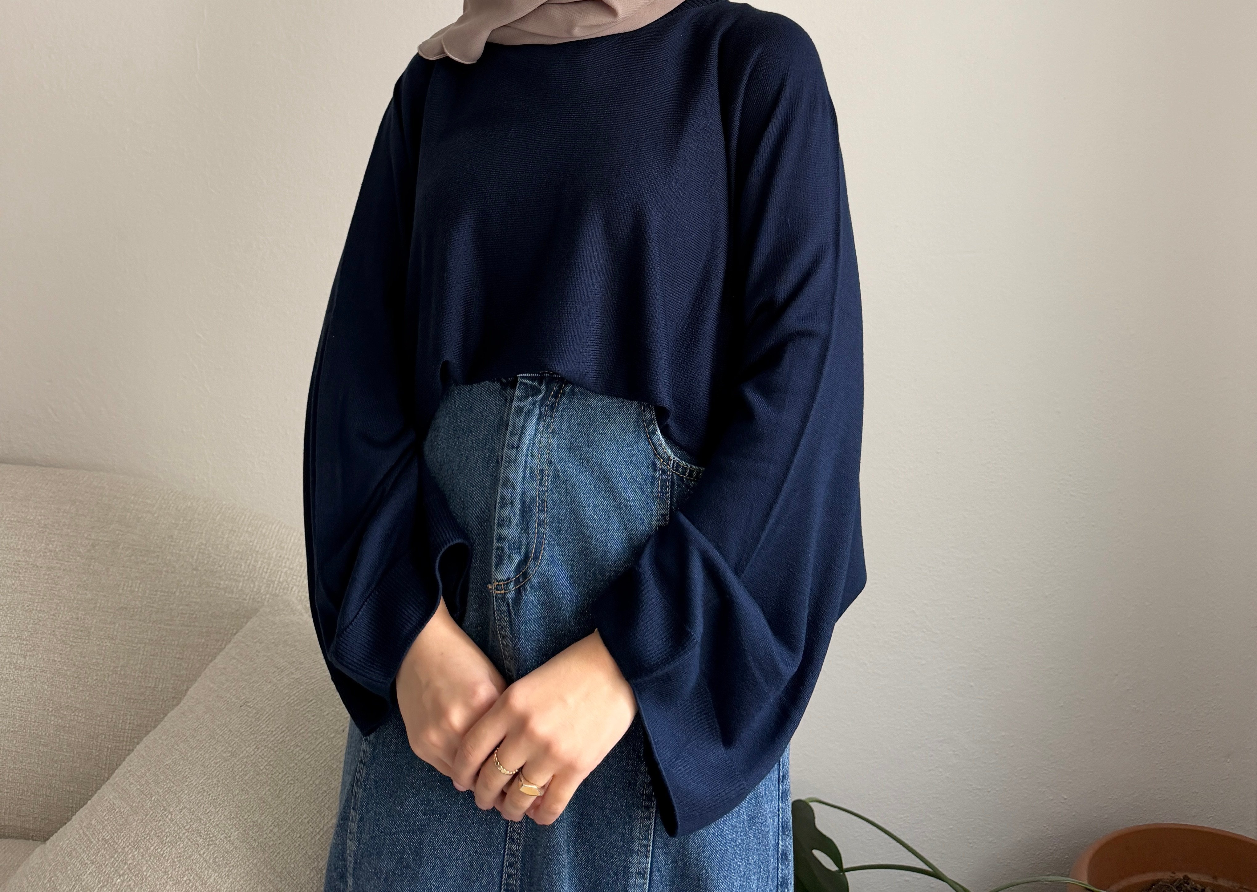 Lacivert Oversize Triko Kazak