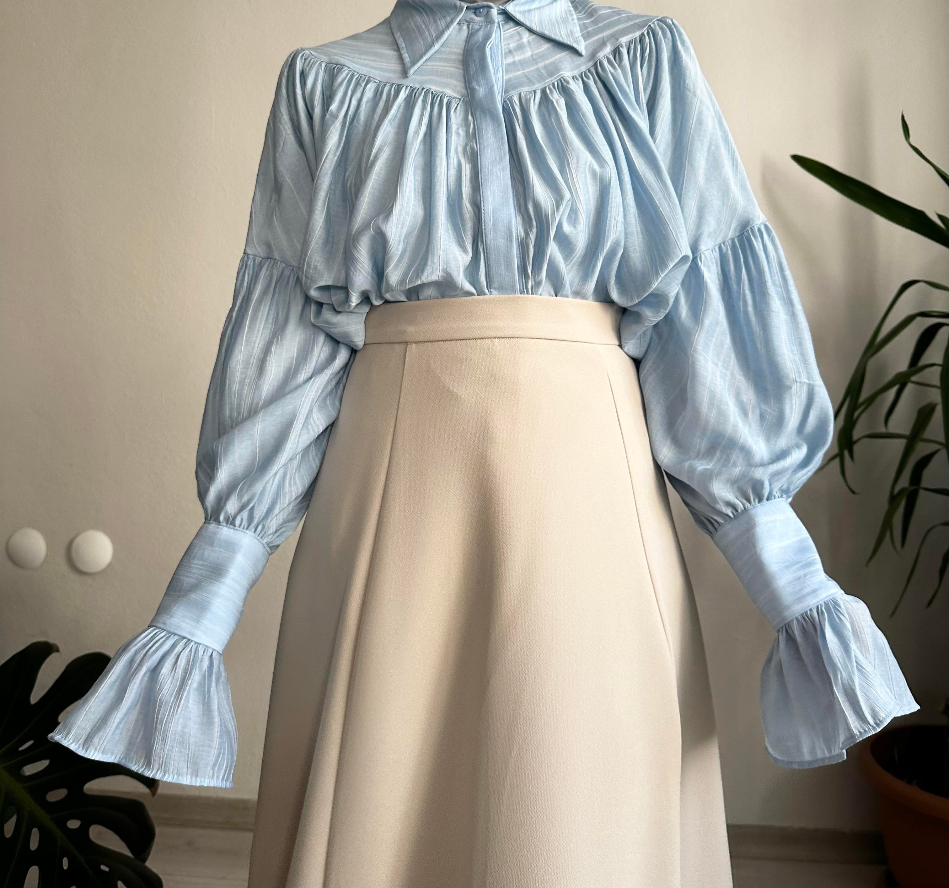 Mavi Prenses Kol Krinkıl Gömlek