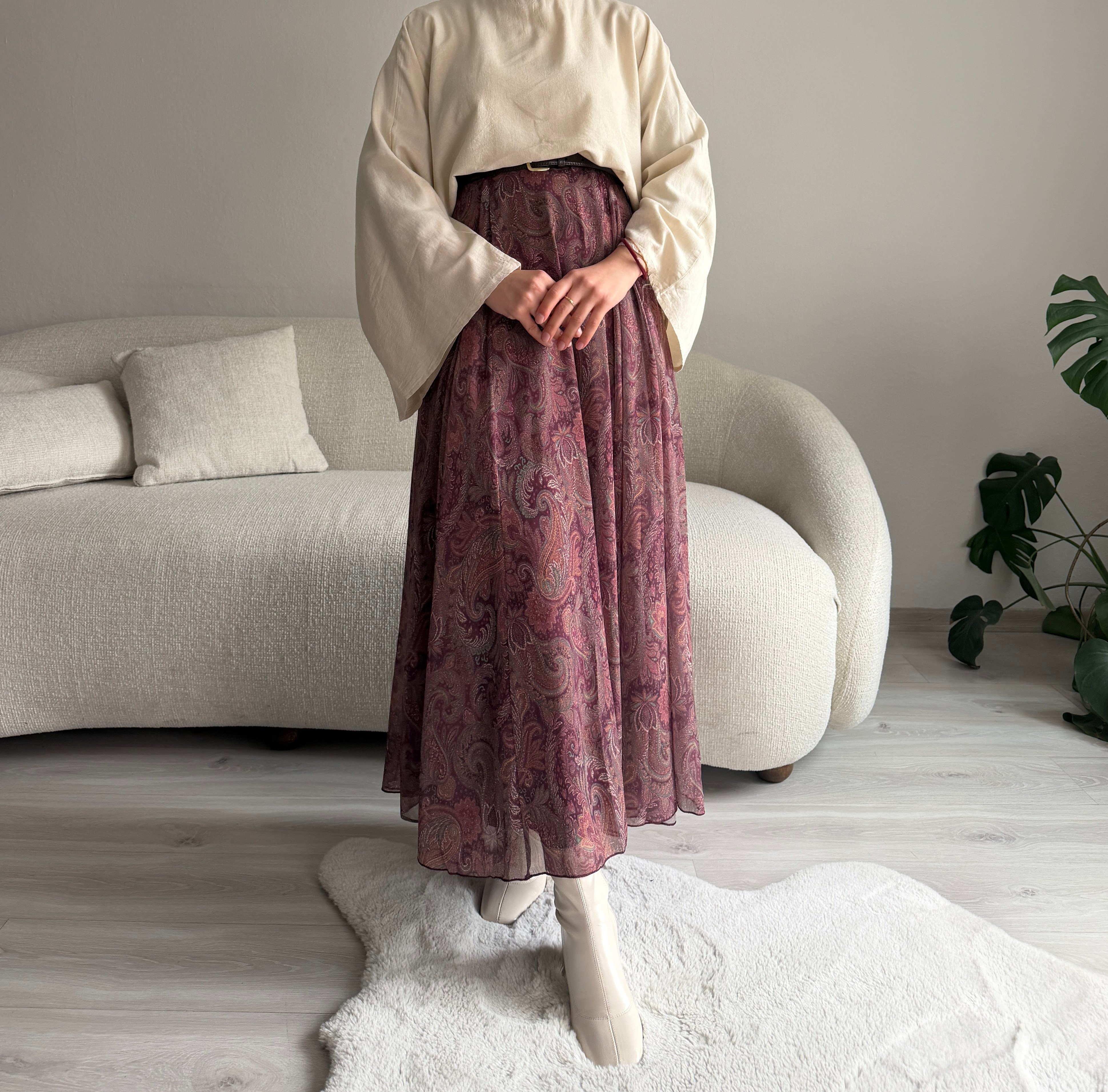 Mor Şal Desen Şifon Etek