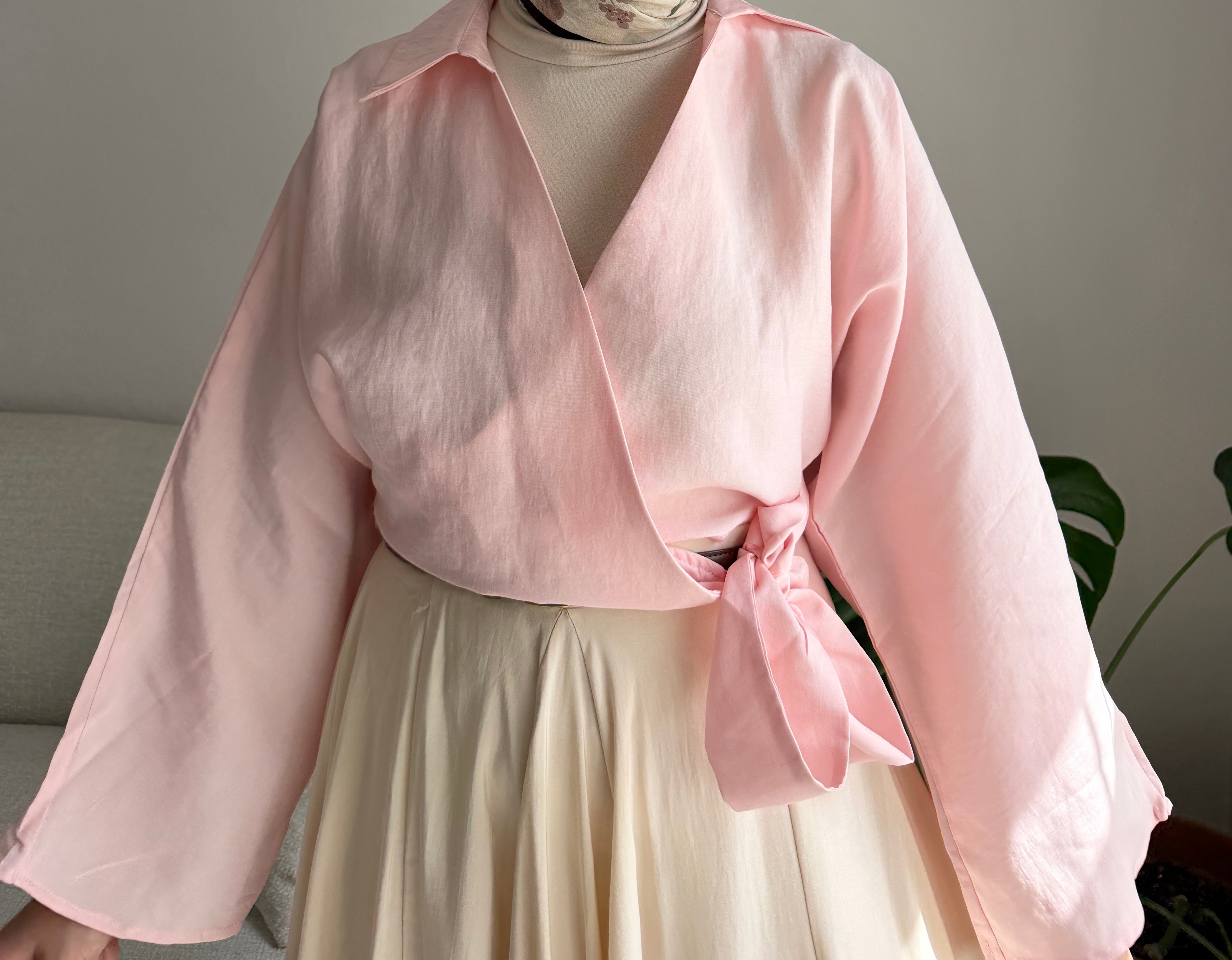 Pembe Çapraz Bağlamalı Crop Bluz