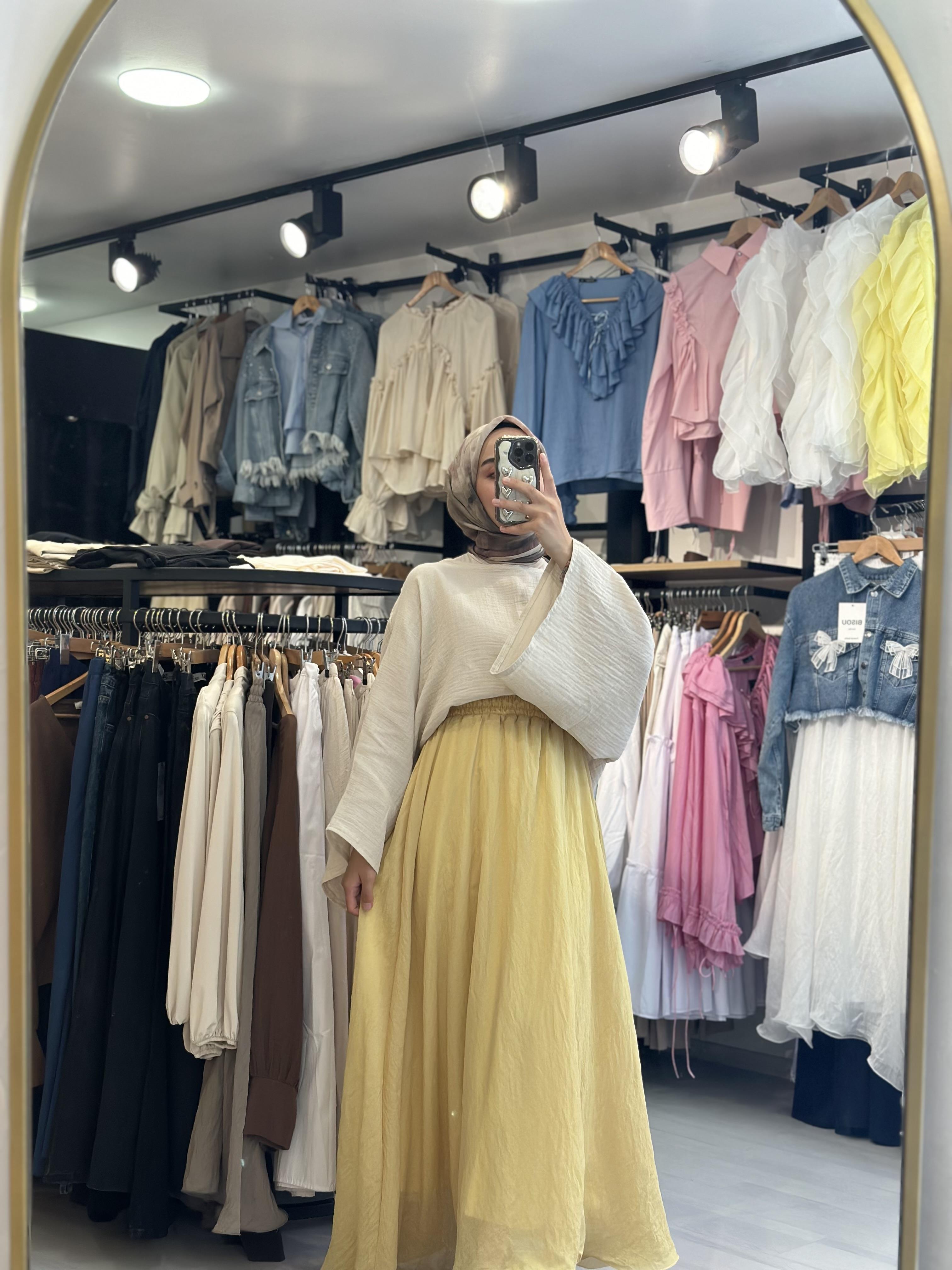 Sarı Tül Volan Etek