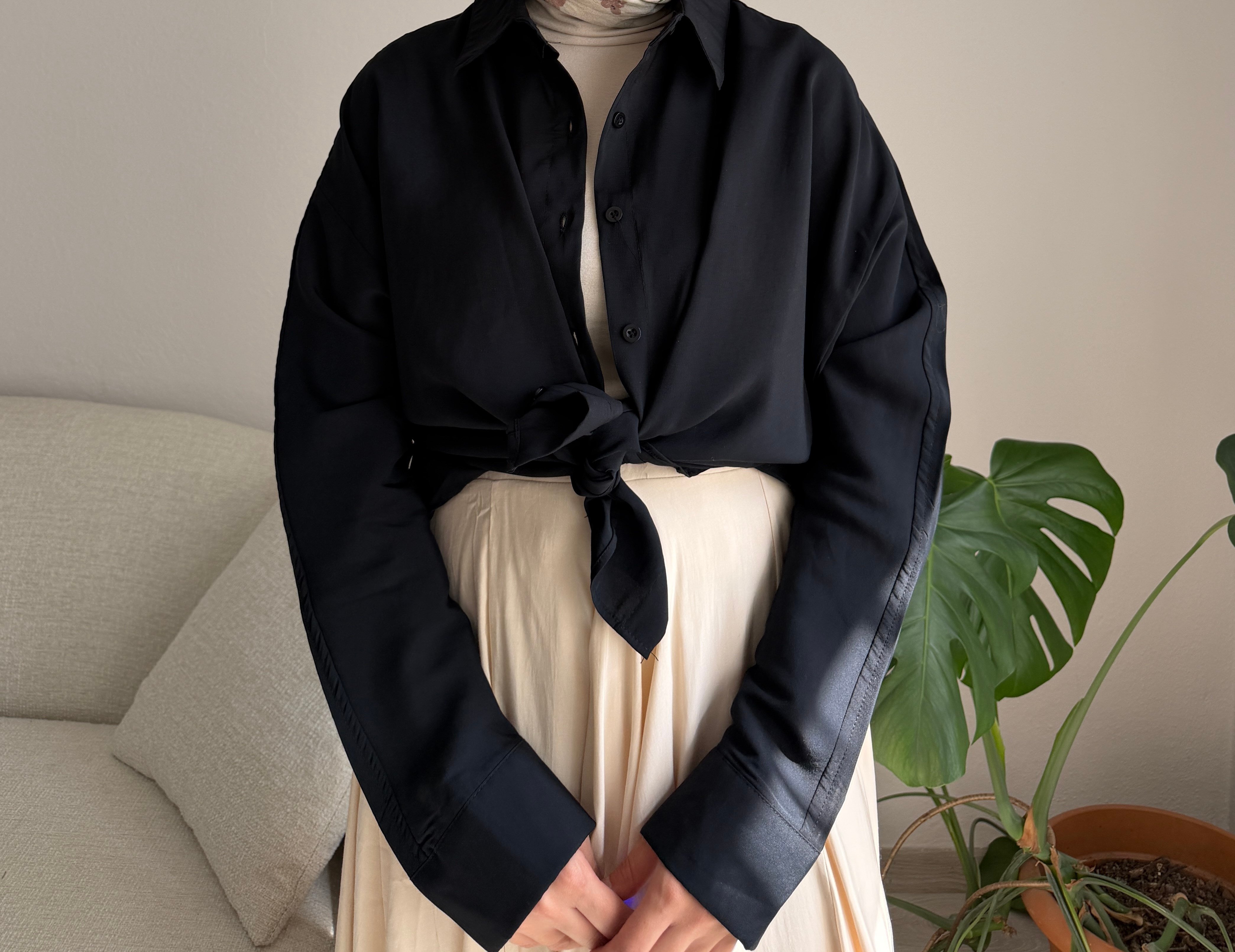 Siyah Oversize Modal Gömlek