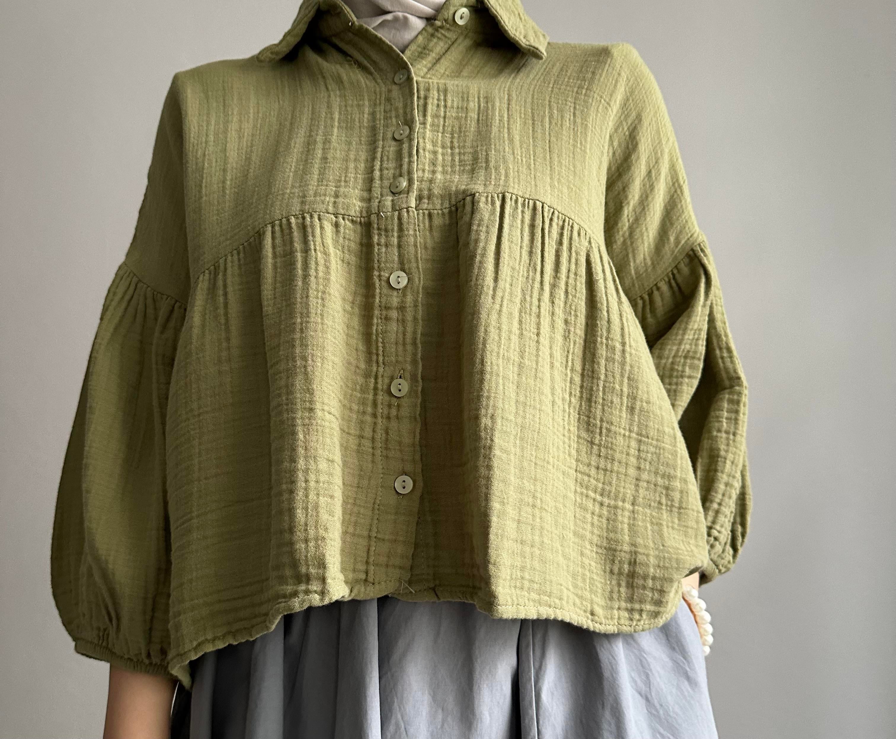 Yeşil Balon Kol Müslin Gömlek