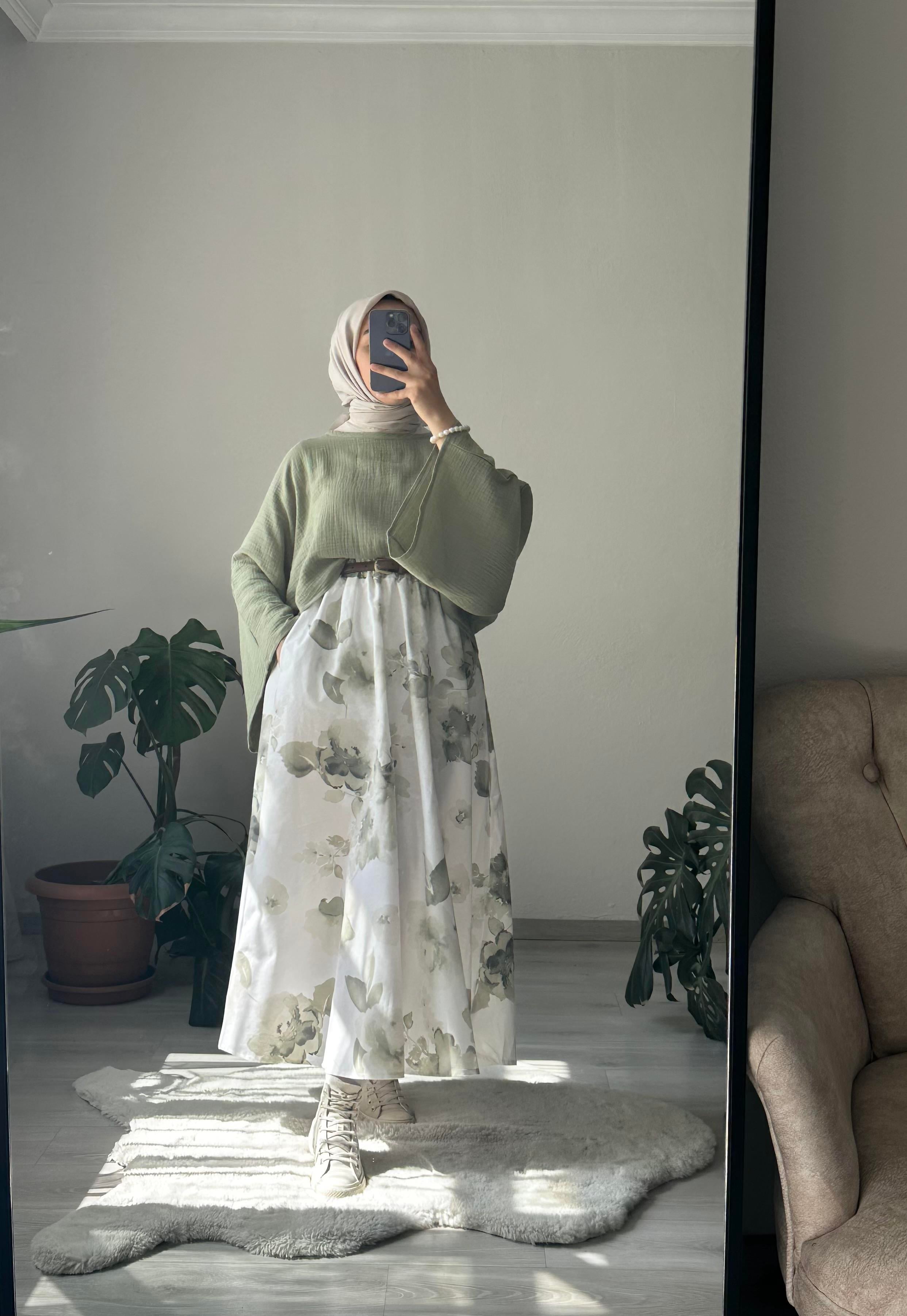 Yeşil Monstera Flow Etek