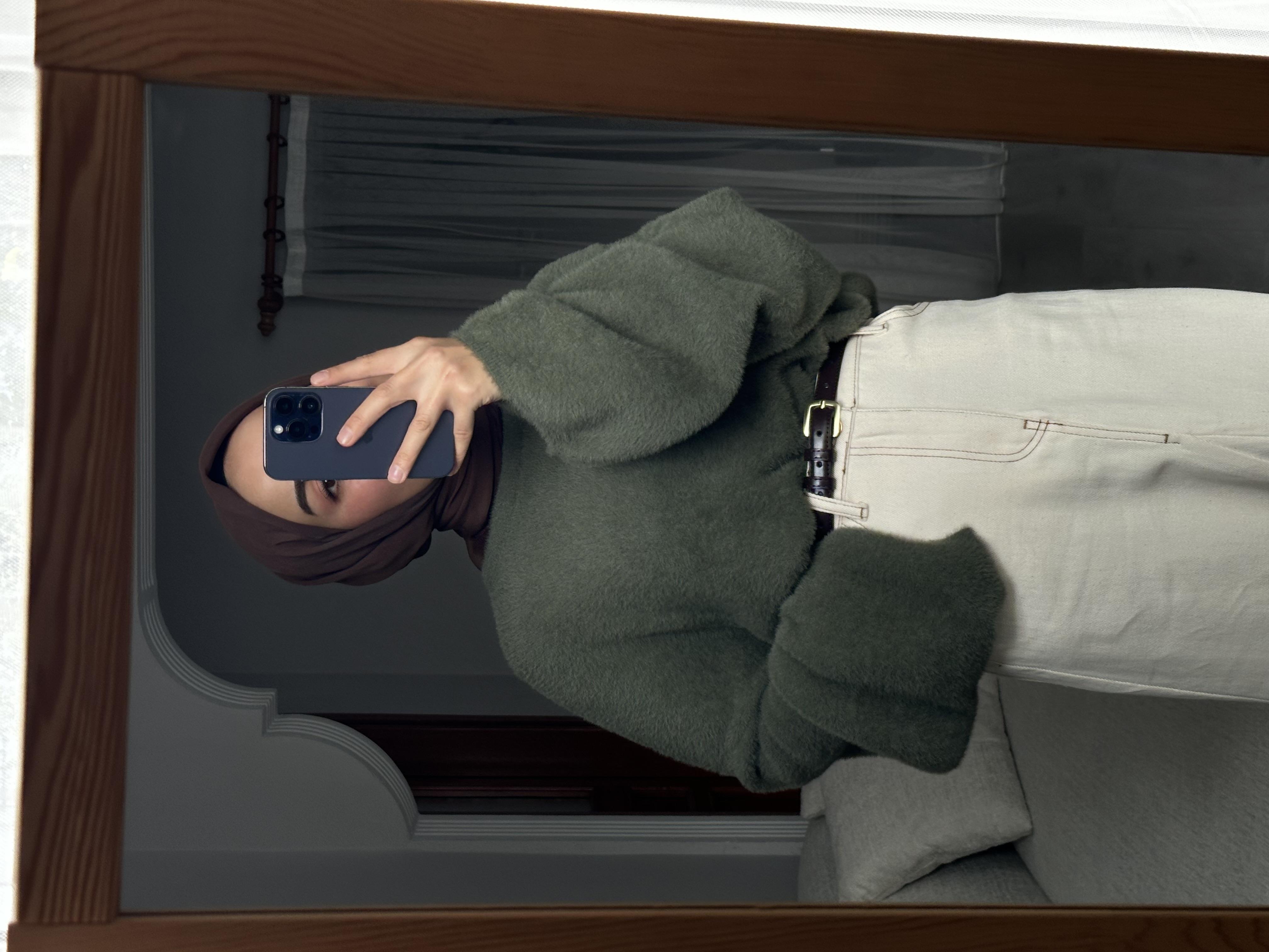 Yeşil Peluş Oversize Kazak