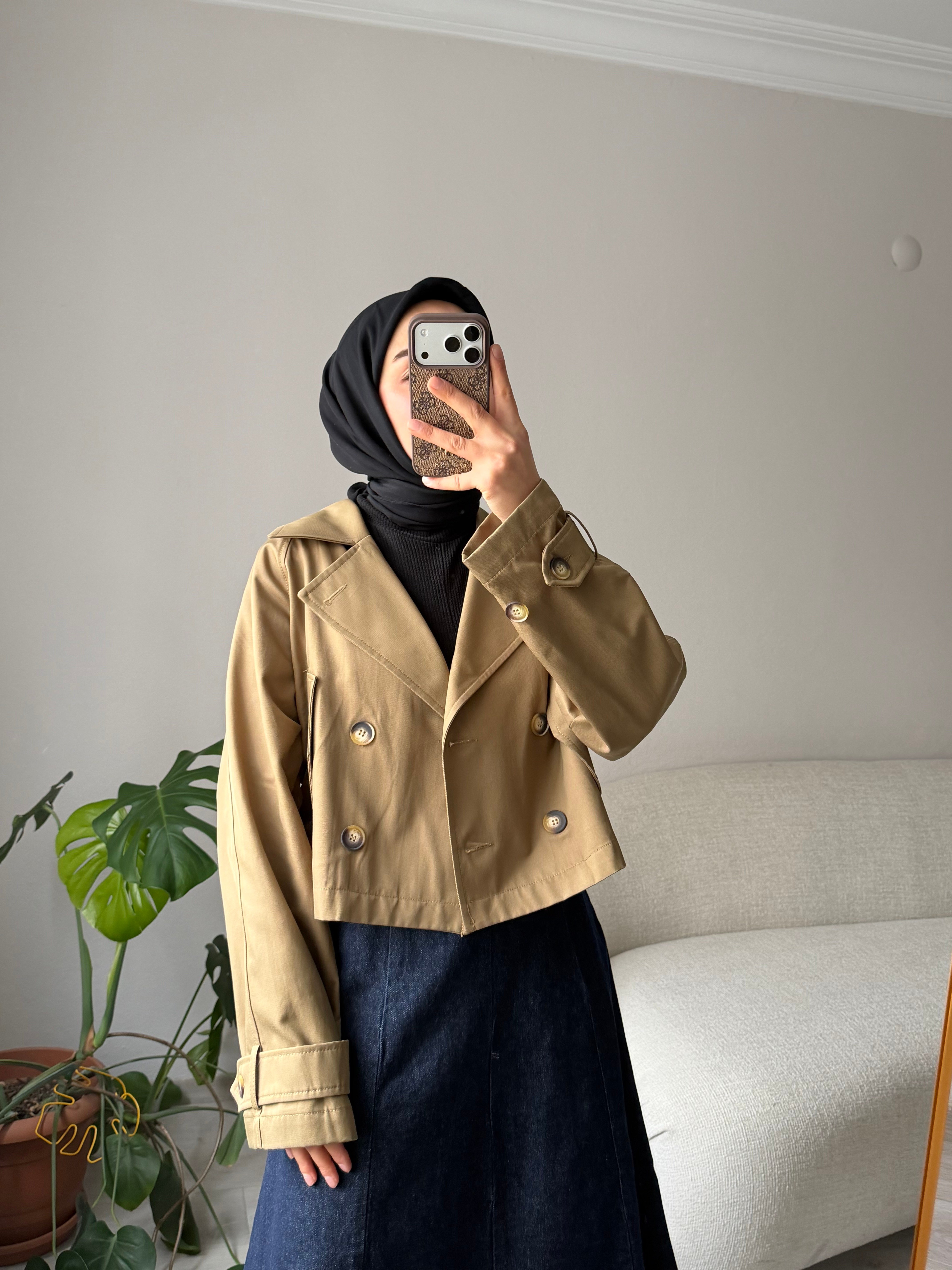 Yeşil Premium Kısa Trençkot